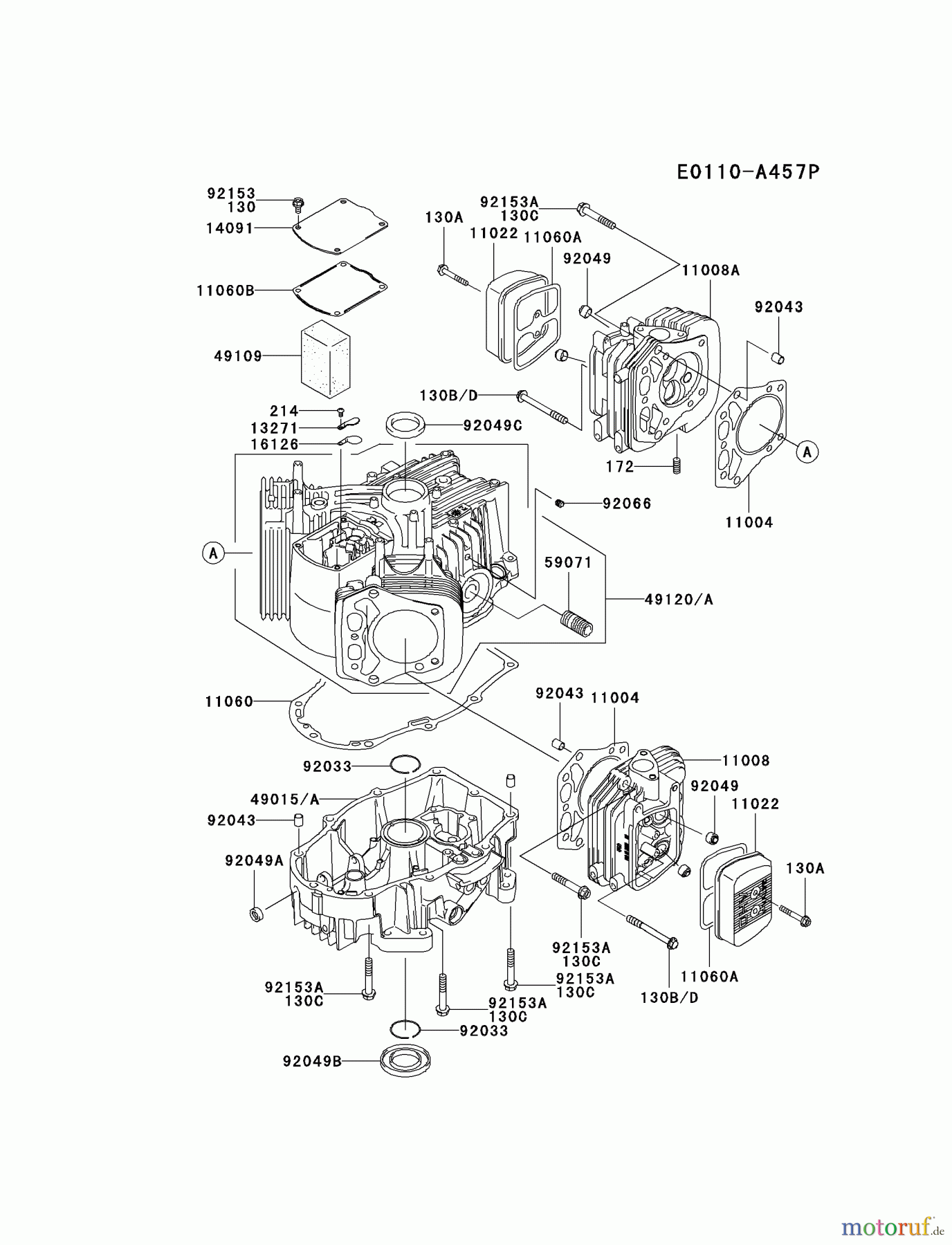  Kawasaki Motoren Motoren Vertikal FH641V - DS25 bis FS481V - BS13 FH641V-FS10 - Kawasaki FH641V 4-Stroke Engine CYLINDER/CRANKCASE