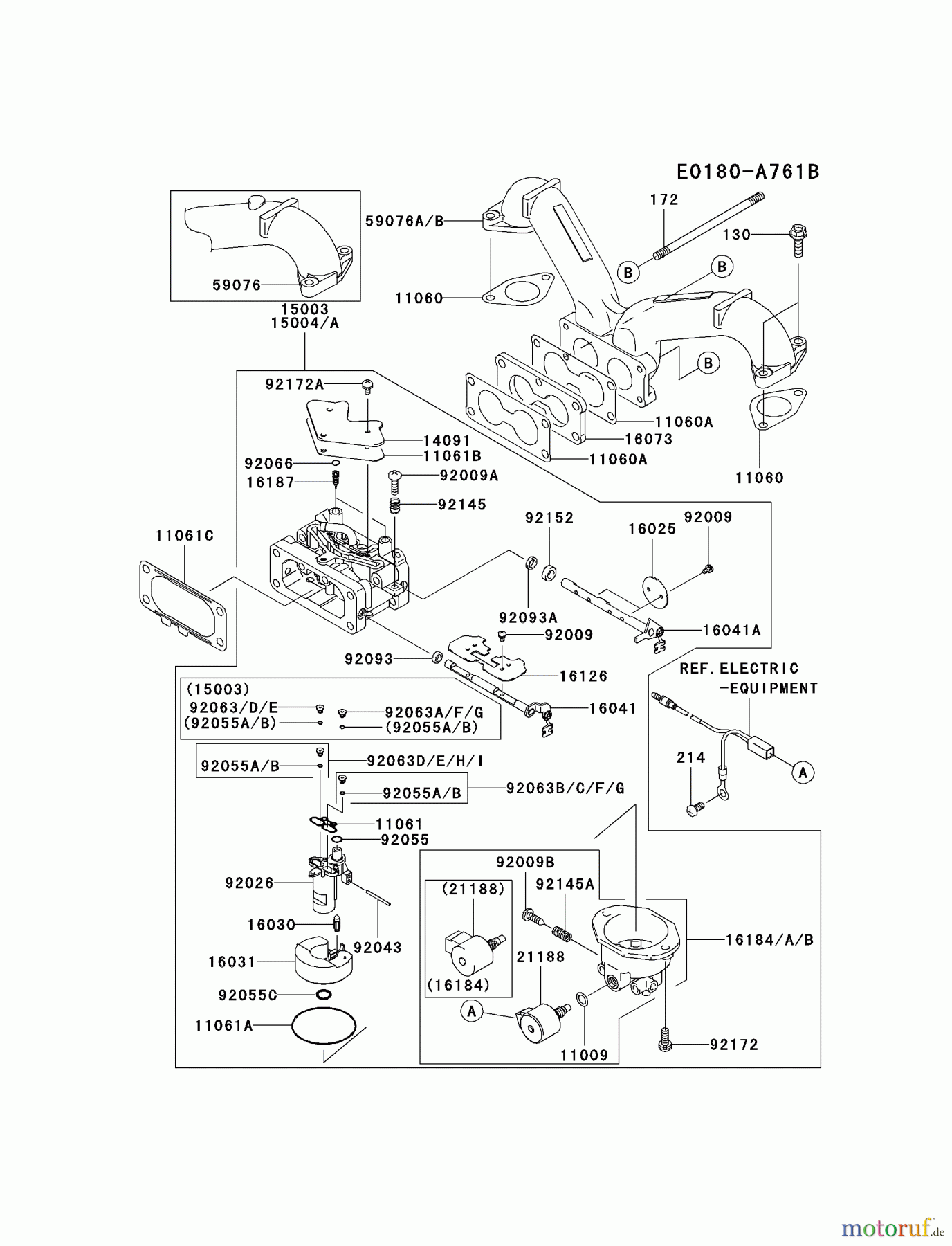  Kawasaki Motoren Motoren Vertikal FH641V - DS25 bis FS481V - BS13 FH641V-FS25 - Kawasaki FH641V 4-Stroke Engine CARBURETOR #1