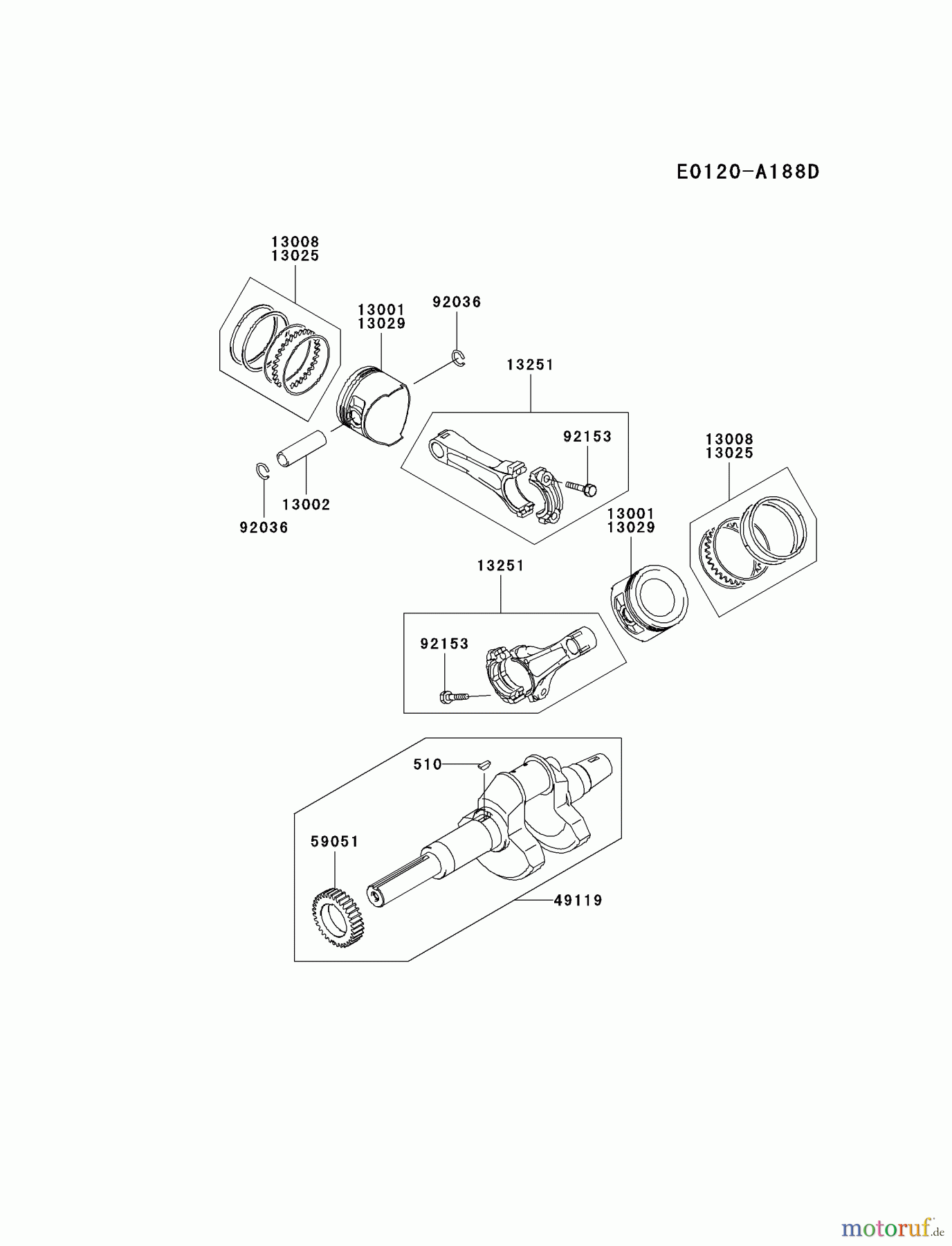  Kawasaki Motoren Motoren, Horizontal FD671D-AS03 - Kawasaki FD671D 4-Stroke Engine PISTON/CRANKSHAFT