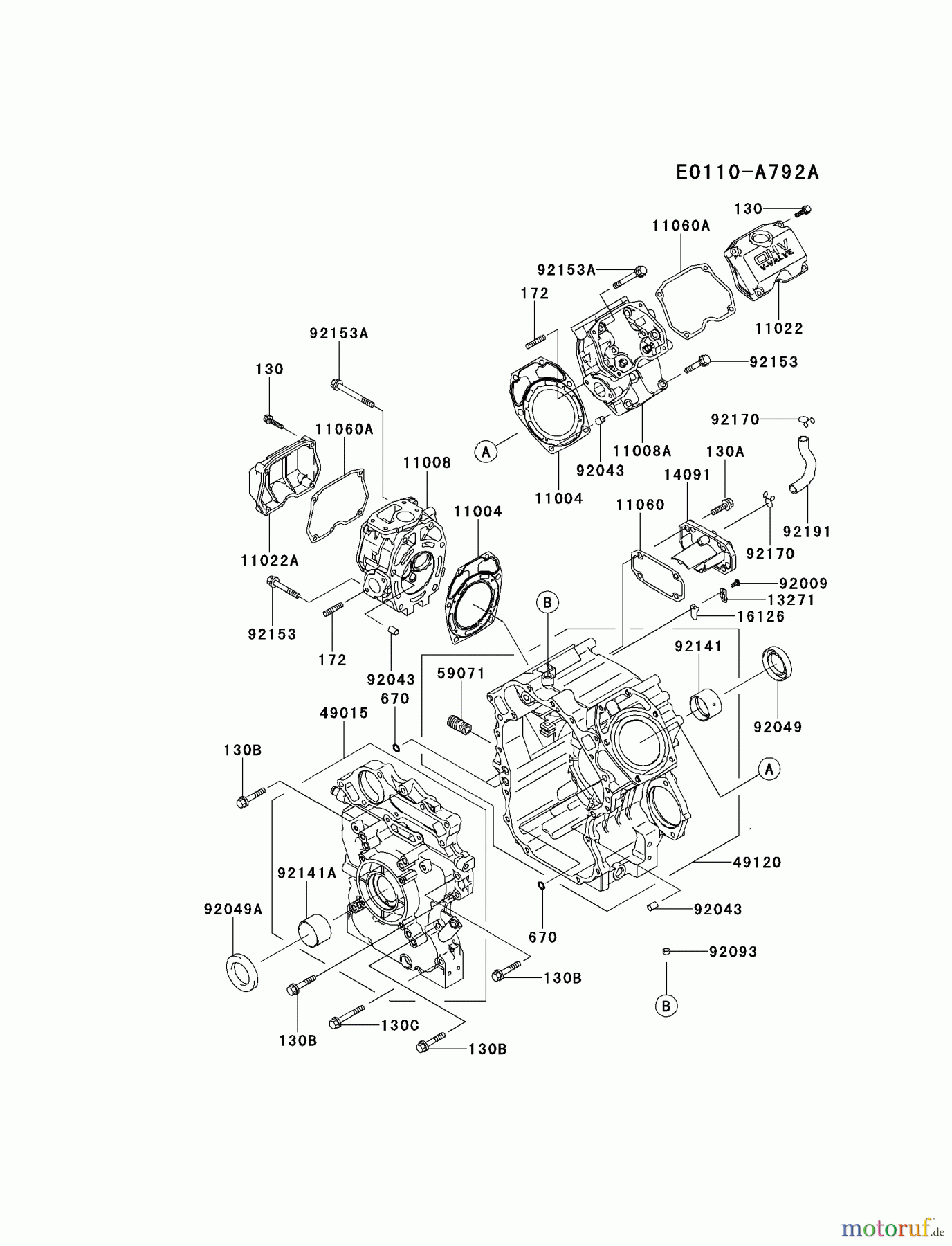  Kawasaki Motoren Motoren, Horizontal FD671D-AS04 - Kawasaki FD671D 4-Stroke Engine CYLINDER/CRANKCASE