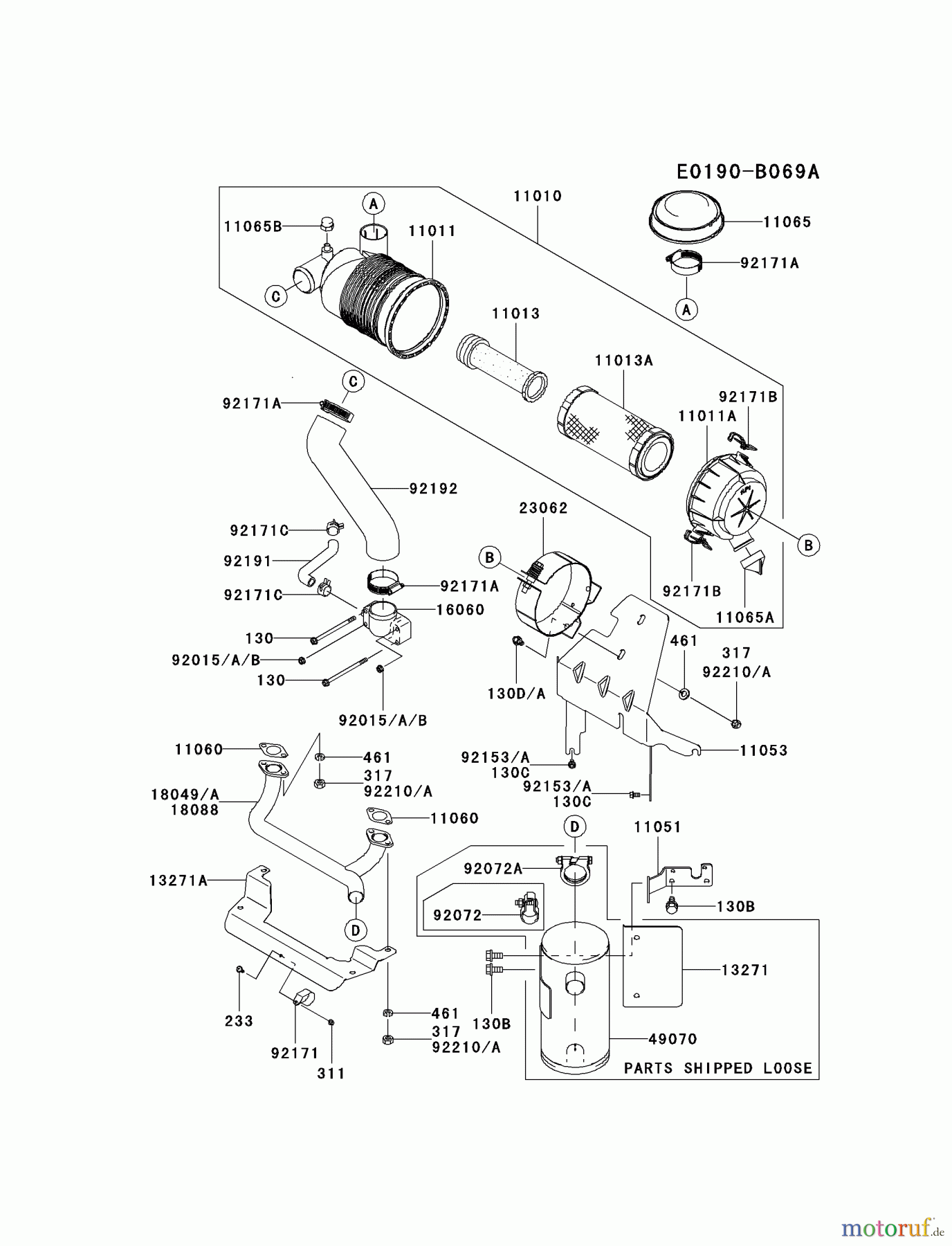  Kawasaki Motoren Motoren Vertikal FH641V - DS25 bis FS481V - BS13 FH680V-AS36 - Kawasaki FH680V 4-Stroke Engine AIR-FILTER/MUFFLER