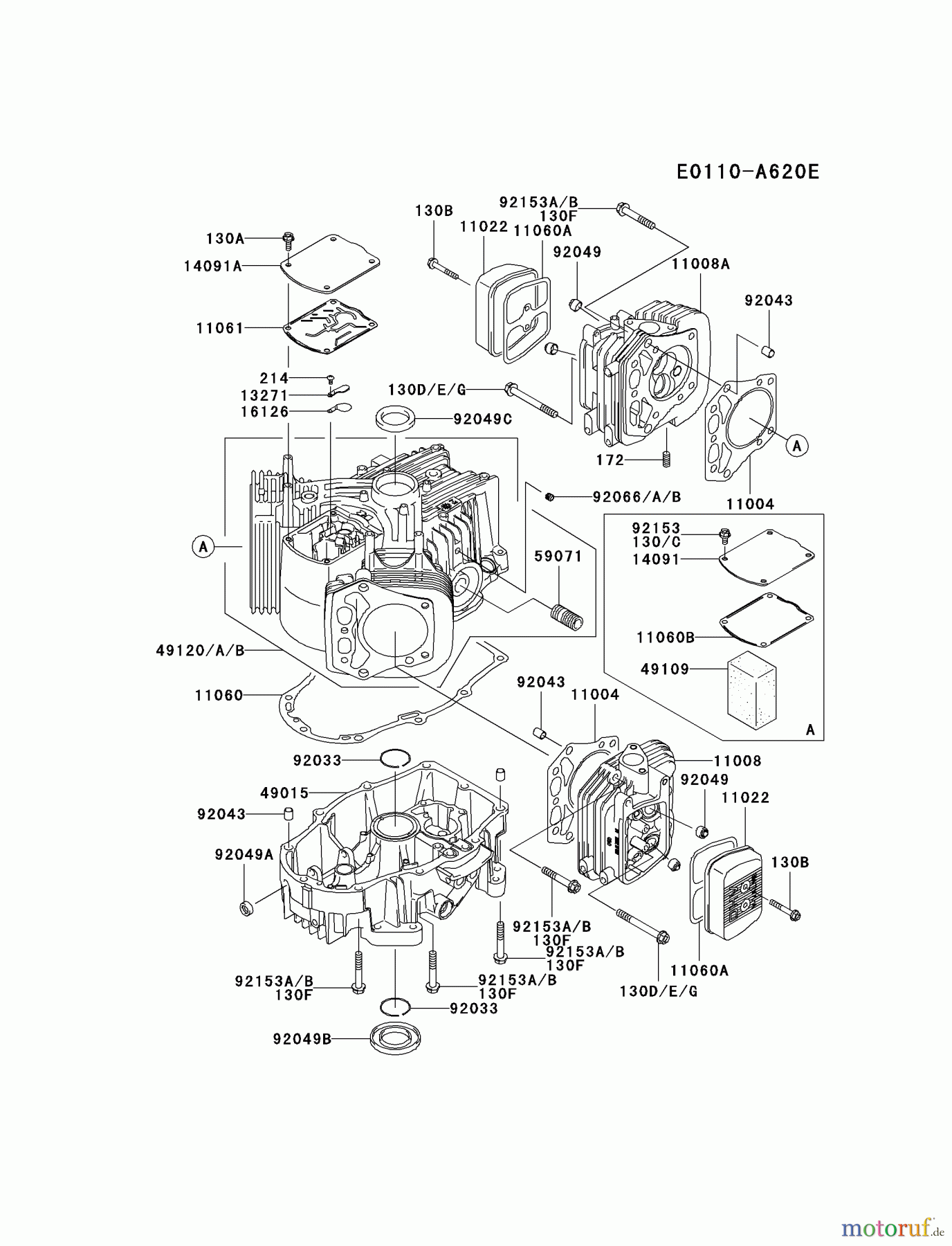  Kawasaki Motoren Motoren Vertikal FH641V - DS25 bis FS481V - BS13 FH680V-AS36 - Kawasaki FH680V 4-Stroke Engine CYLINDER/CRANKCASE