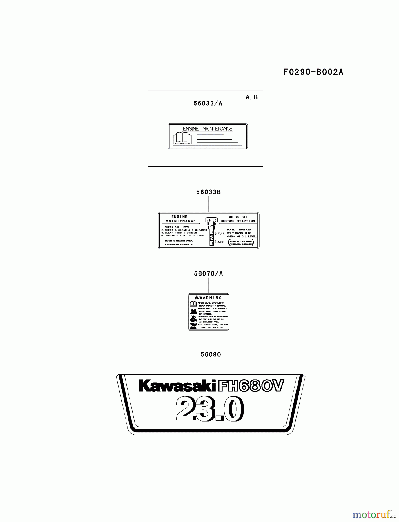  Kawasaki Motoren Motoren Vertikal FH641V - DS25 bis FS481V - BS13 FH680V-AS06 - Kawasaki FH680V 4-Stroke Engine LABEL