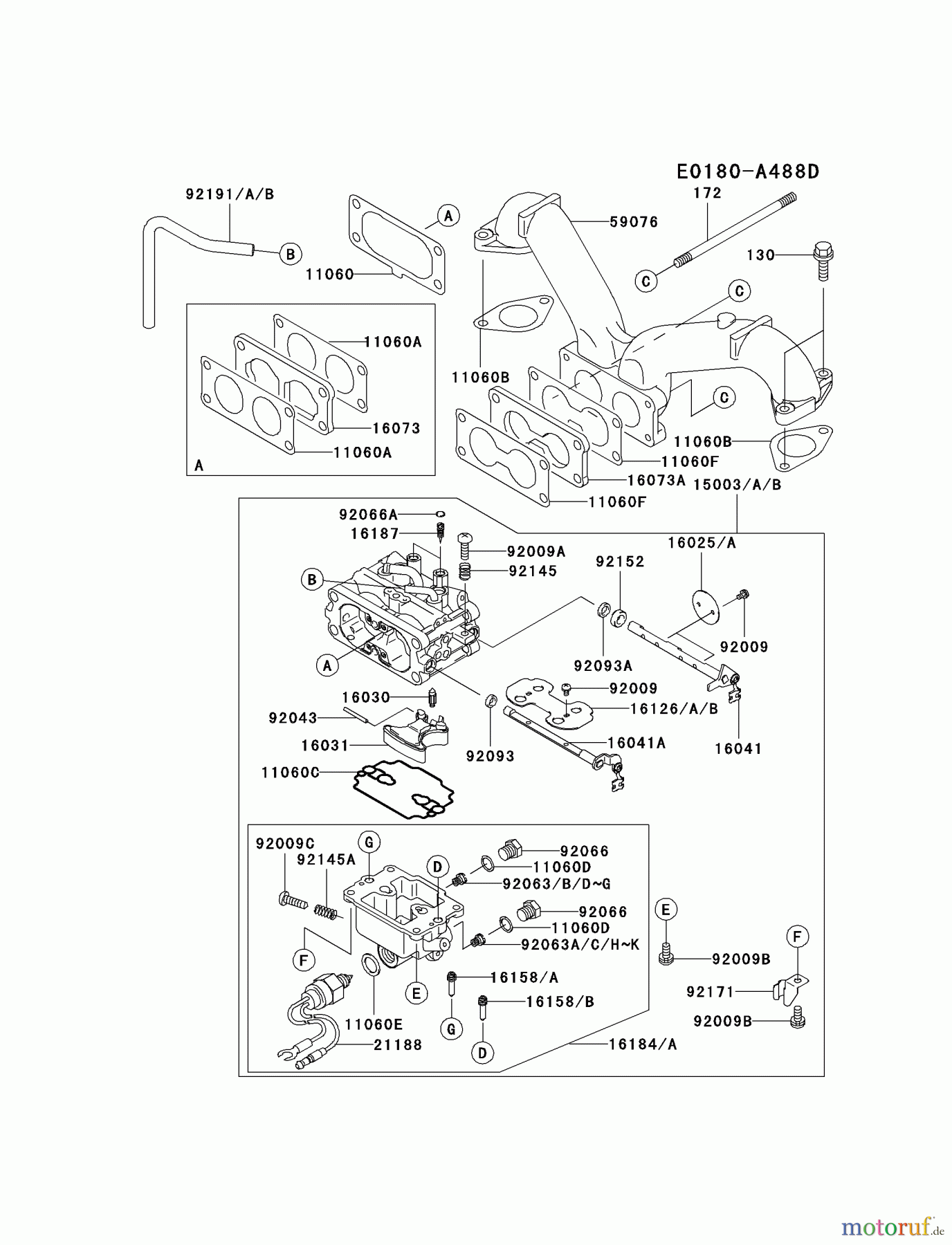  Kawasaki Motoren Motoren Vertikal FH641V - DS25 bis FS481V - BS13 FH680V-CS13 - Kawasaki FH680V 4-Stroke Engine CARBURETOR #1