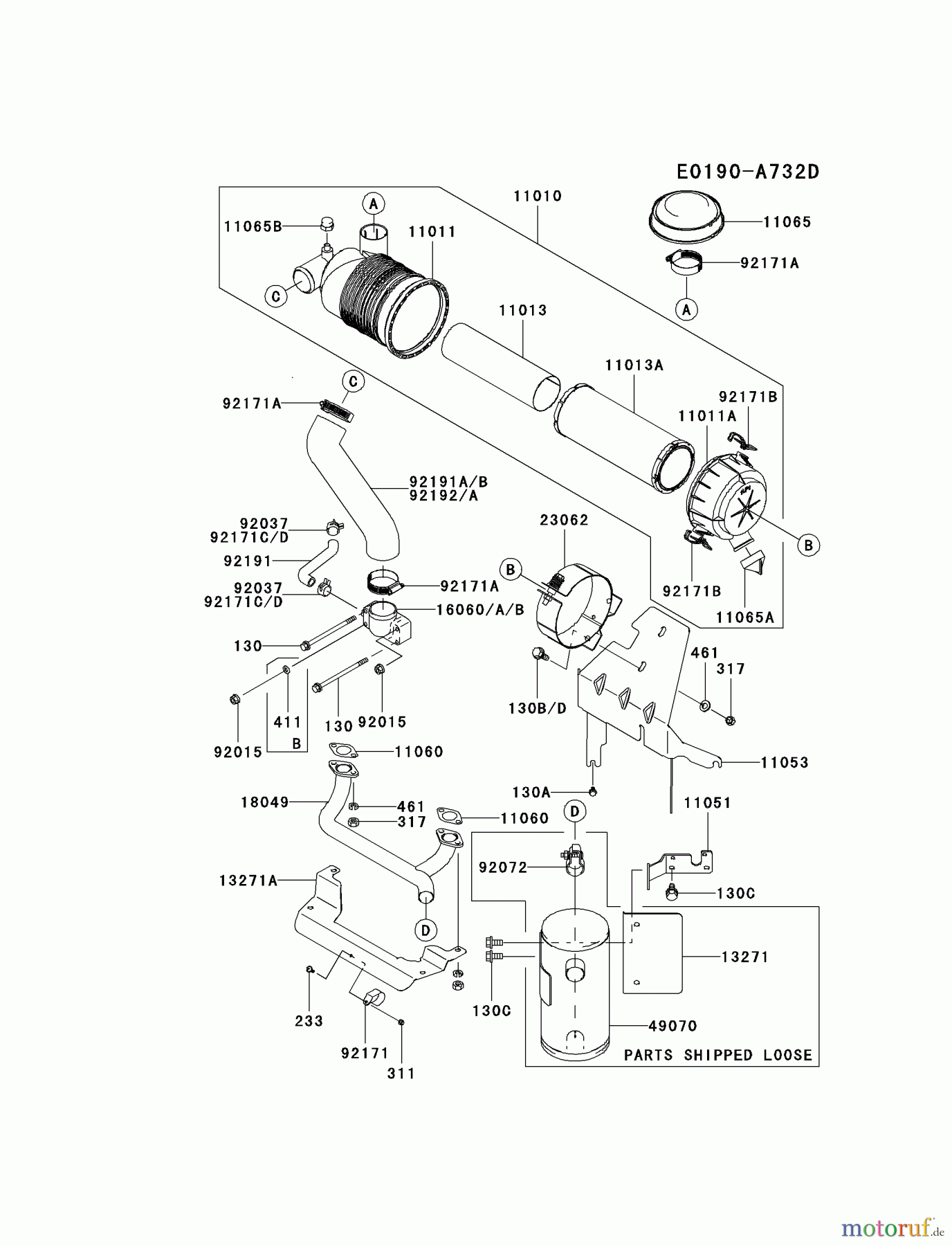  Kawasaki Motoren Motoren Vertikal FH641V - DS25 bis FS481V - BS13 FH680V-BS22 - Kawasaki FH680V 4-Stroke Engine AIR-FILTER/MUFFLER