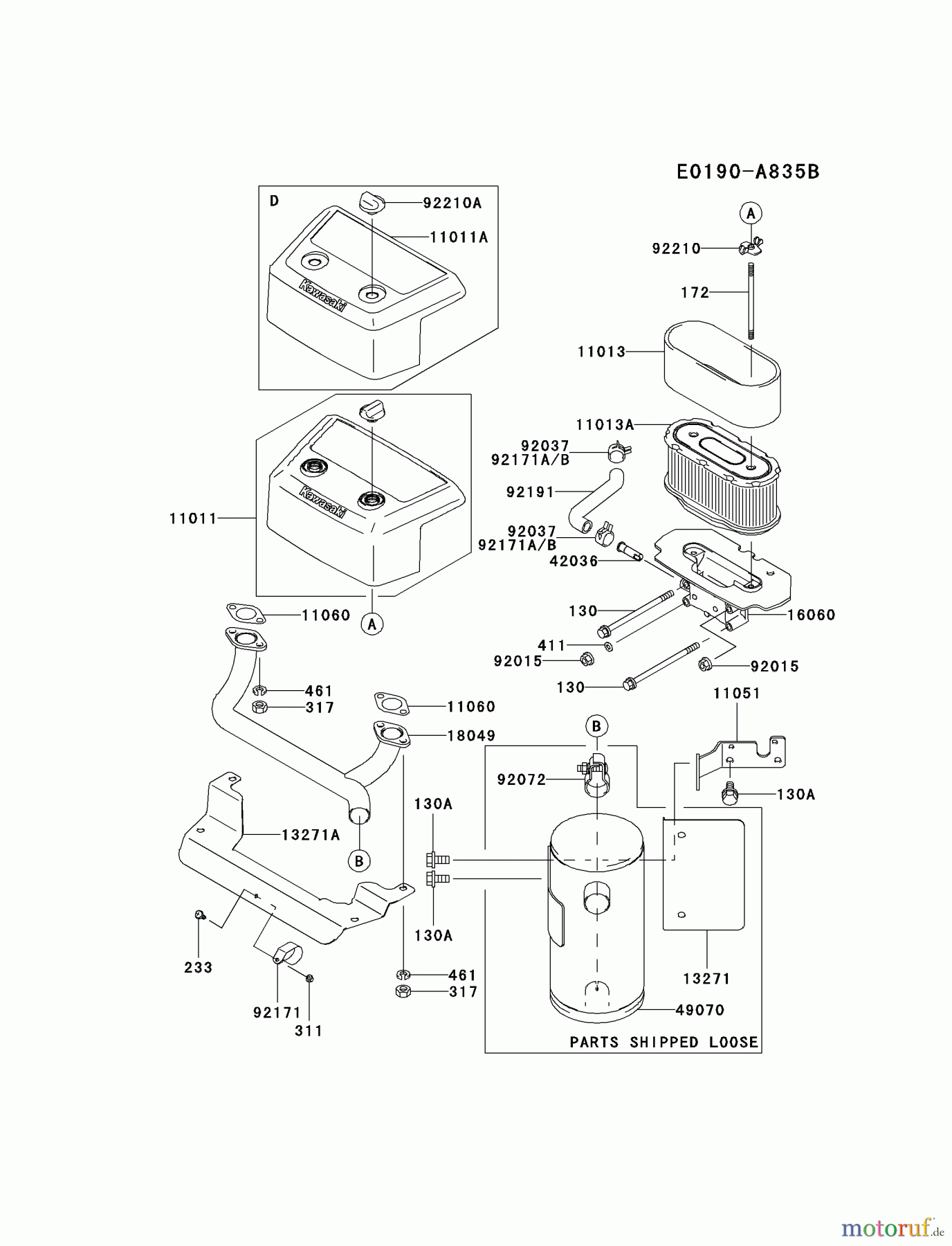  Kawasaki Motoren Motoren Vertikal FH641V - DS25 bis FS481V - BS13 FH680V-ES06 - Kawasaki FH680V 4-Stroke Engine AIR-FILTER/MUFFLER