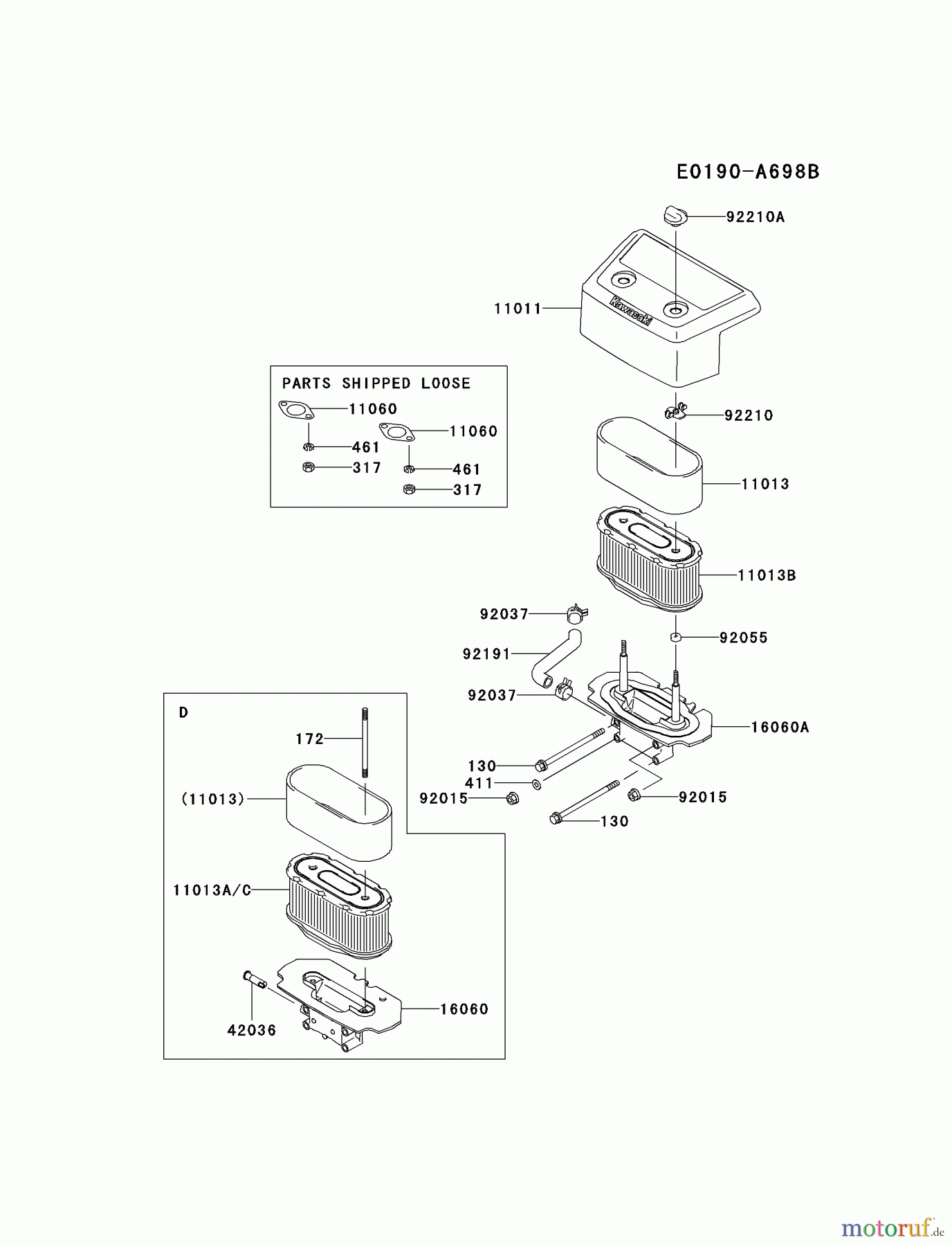  Kawasaki Motoren Motoren Vertikal FH641V - DS25 bis FS481V - BS13 FH680V-DS12 - Kawasaki FH680V 4-Stroke Engine AIR-FILTER/MUFFLER