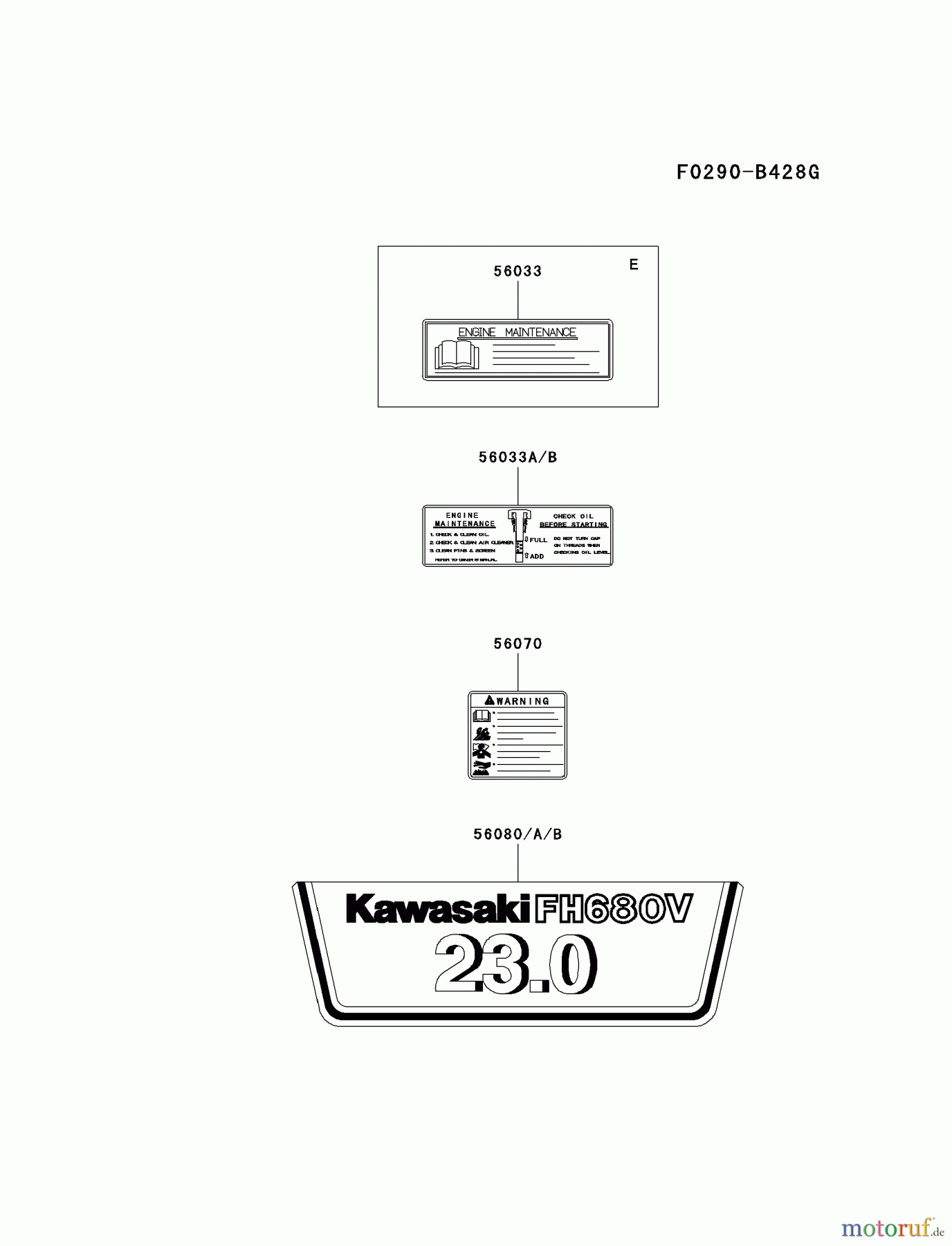  Kawasaki Motoren Motoren Vertikal FH641V - DS25 bis FS481V - BS13 FH680V-DS20 - Kawasaki FH680V 4-Stroke Engine LABEL