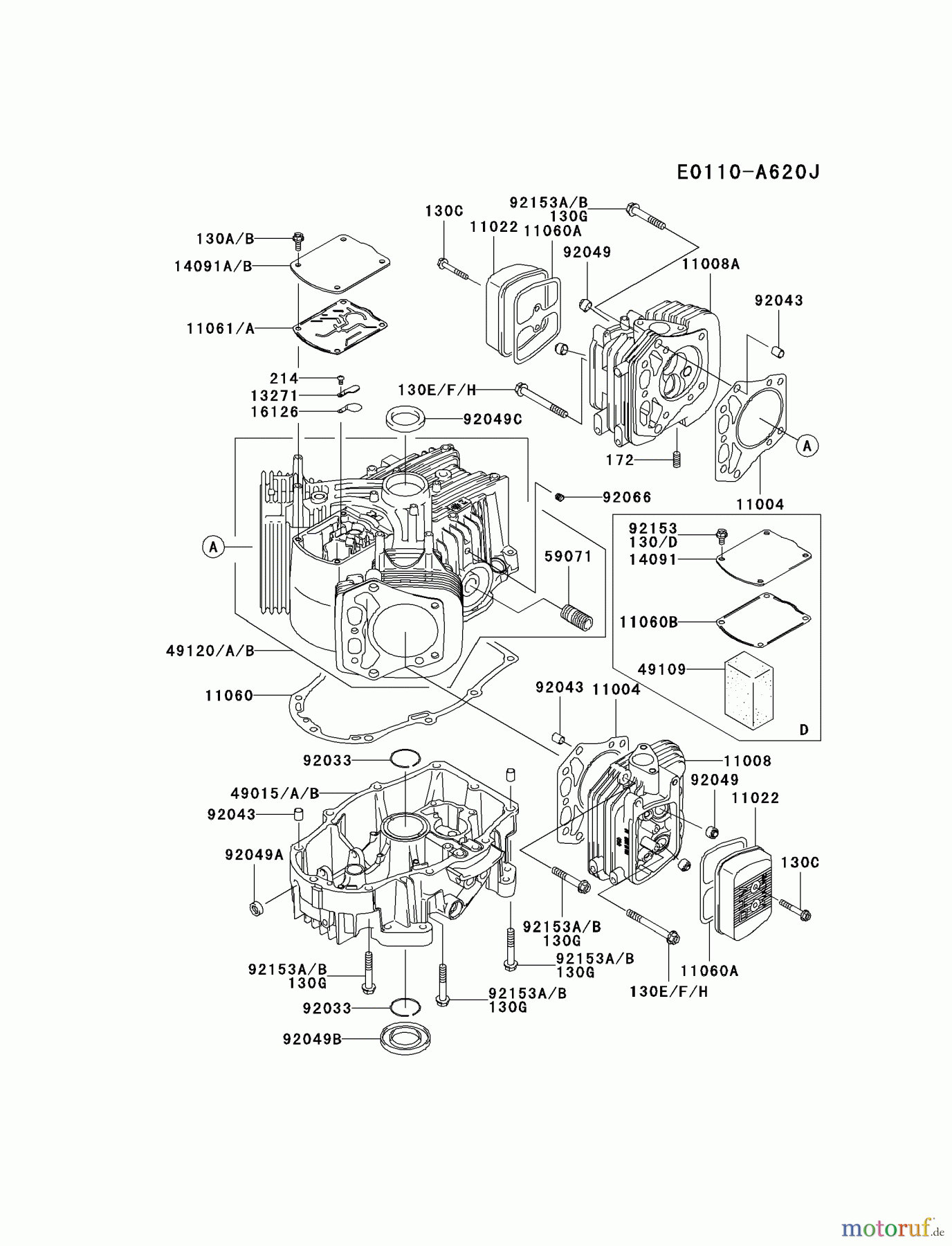  Kawasaki Motoren Motoren Vertikal FH641V - DS25 bis FS481V - BS13 FH680V-ES20 - Kawasaki FH680V 4-Stroke Engine CYLINDER/CRANKCASE #1