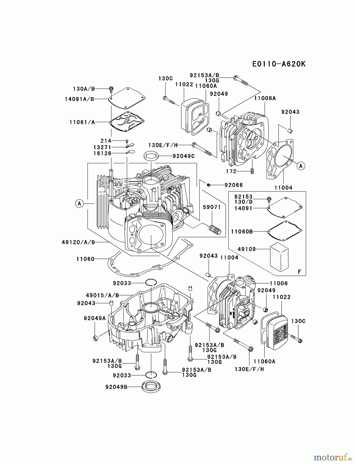  Kawasaki Motoren Motoren Vertikal FH641V - DS25 bis FS481V - BS13 FH680V-FS01 - Kawasaki FH680V 4-Stroke Engine CYLINDER/CRANKCASE #2