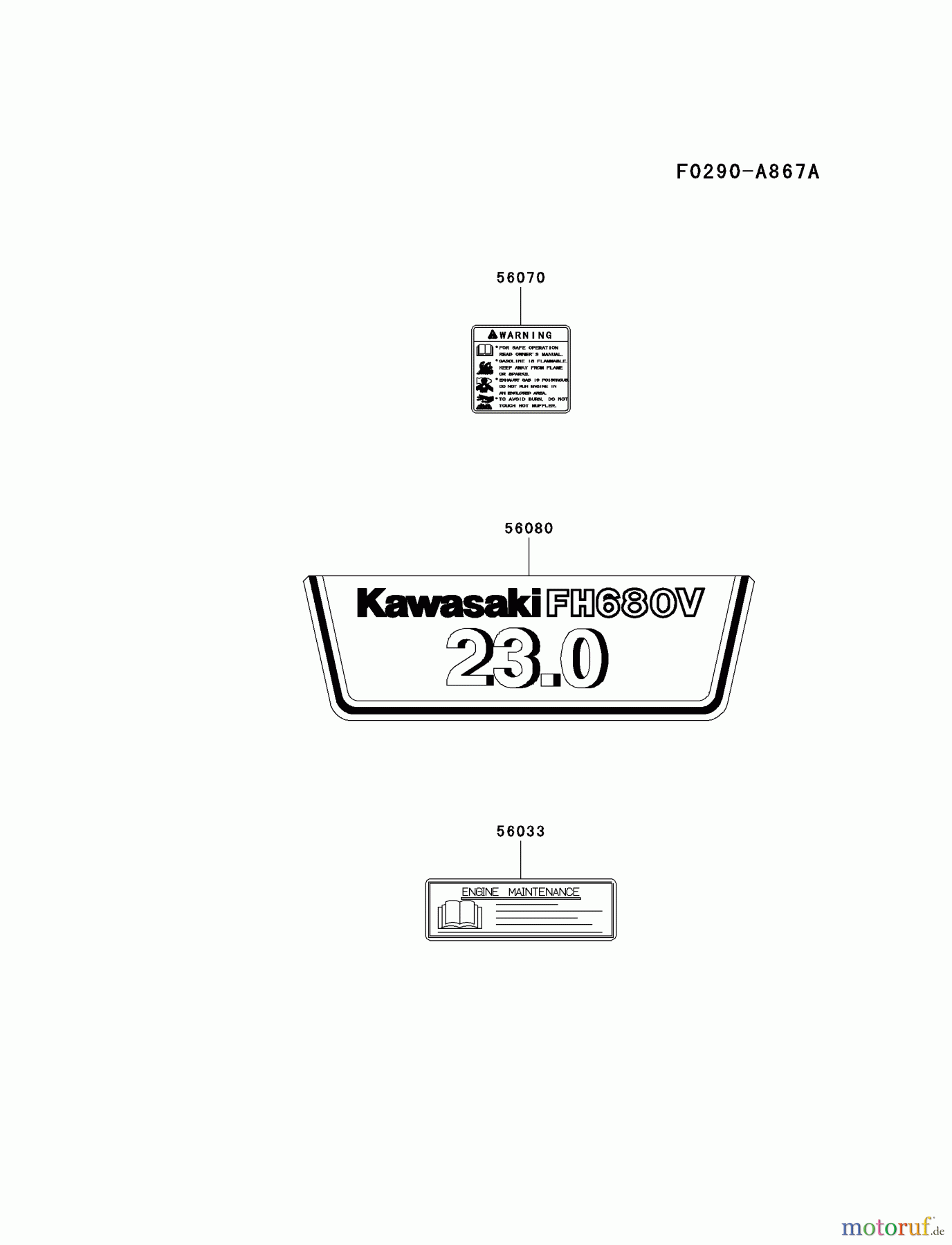  Kawasaki Motoren Motoren Vertikal FH641V - DS25 bis FS481V - BS13 FH680V-BS09 - Kawasaki FH680V 4-Stroke Engine LABEL