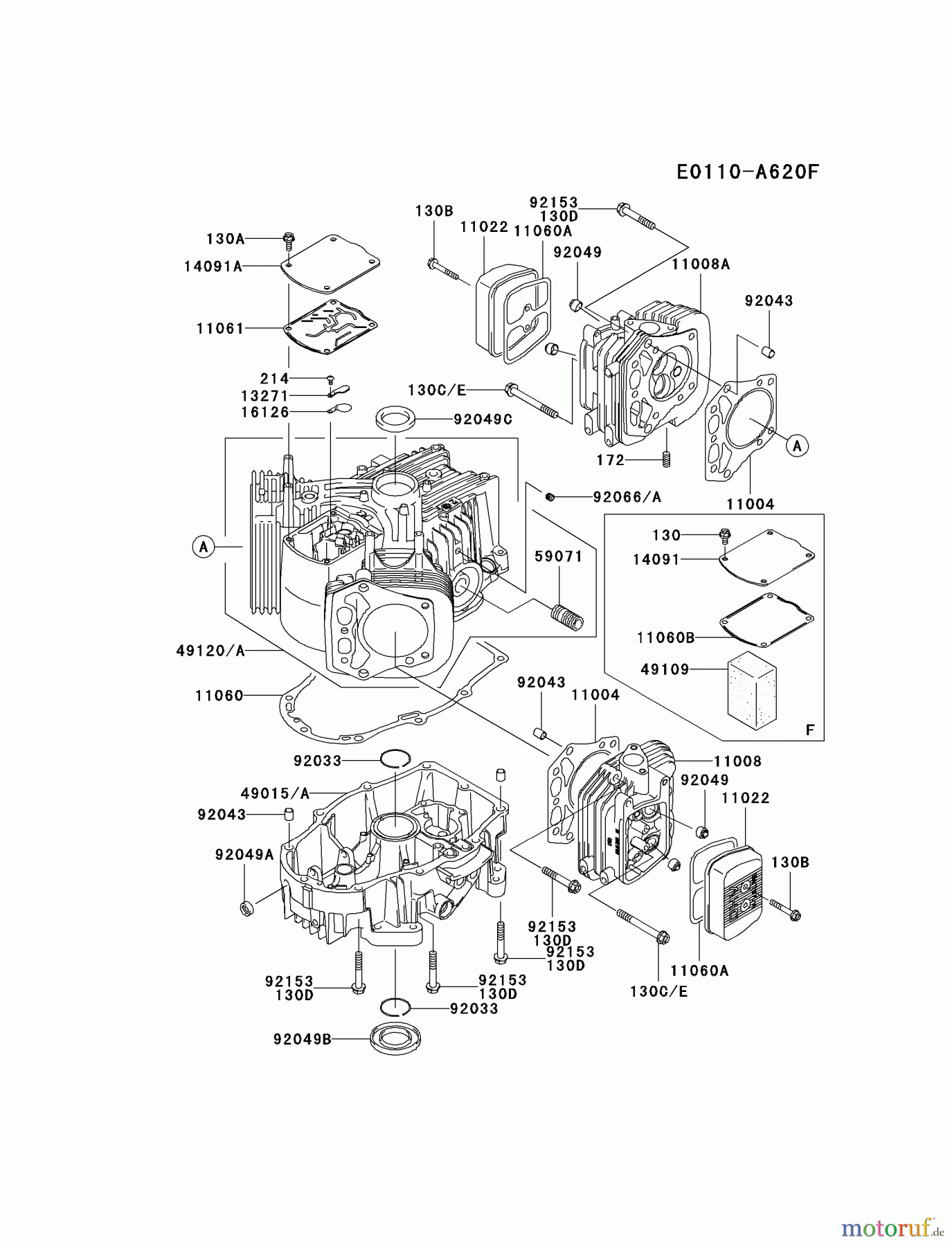  Kawasaki Motoren Motoren Vertikal FH641V - DS25 bis FS481V - BS13 FH680V-GS13 - Kawasaki FH680V 4-Stroke Engine CYLINDER/CRANKCASE