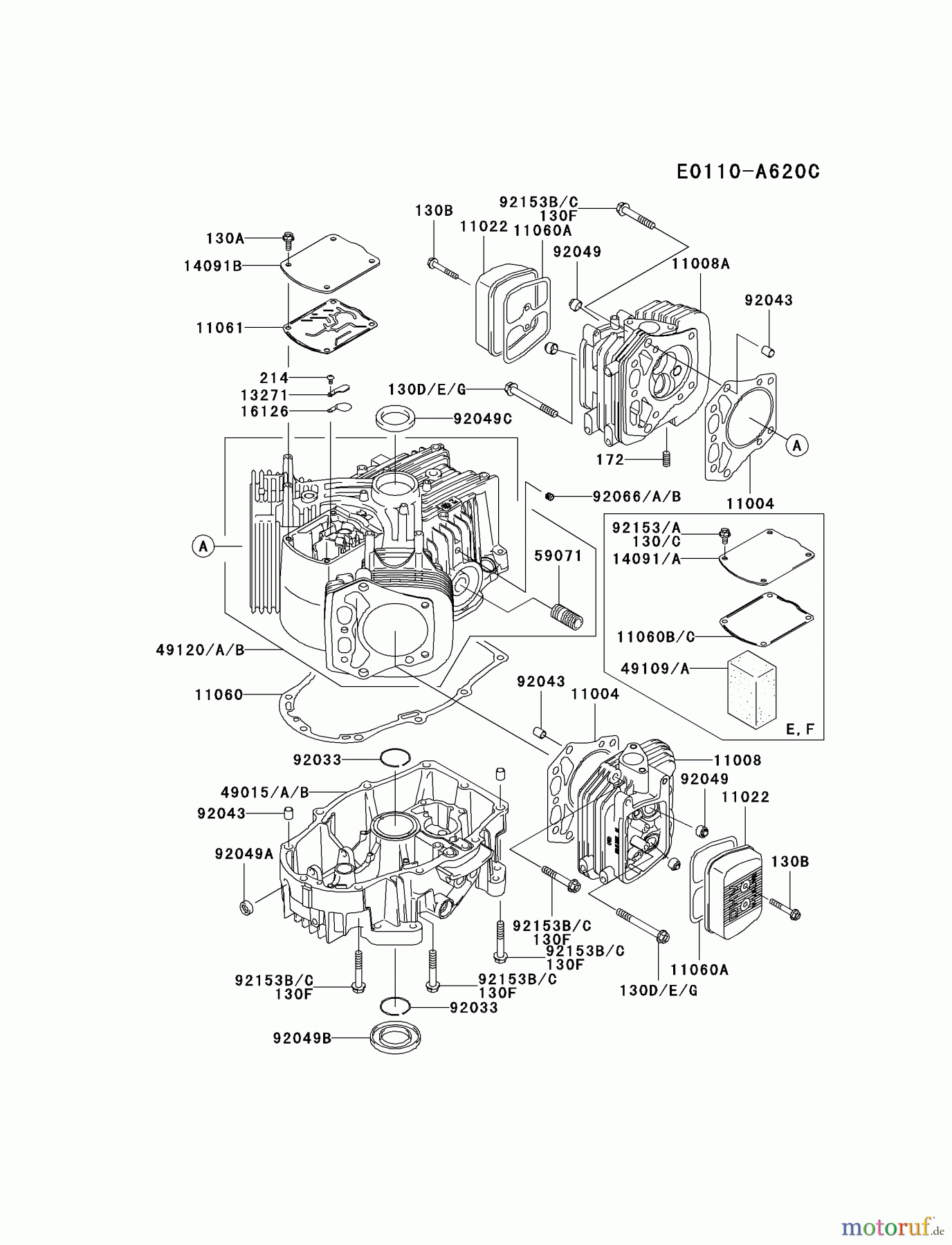  Kawasaki Motoren Motoren Vertikal FH641V - DS25 bis FS481V - BS13 FH680V-ES24 - Kawasaki FH680V 4-Stroke Engine CYLINDER/CRANKCASE #1