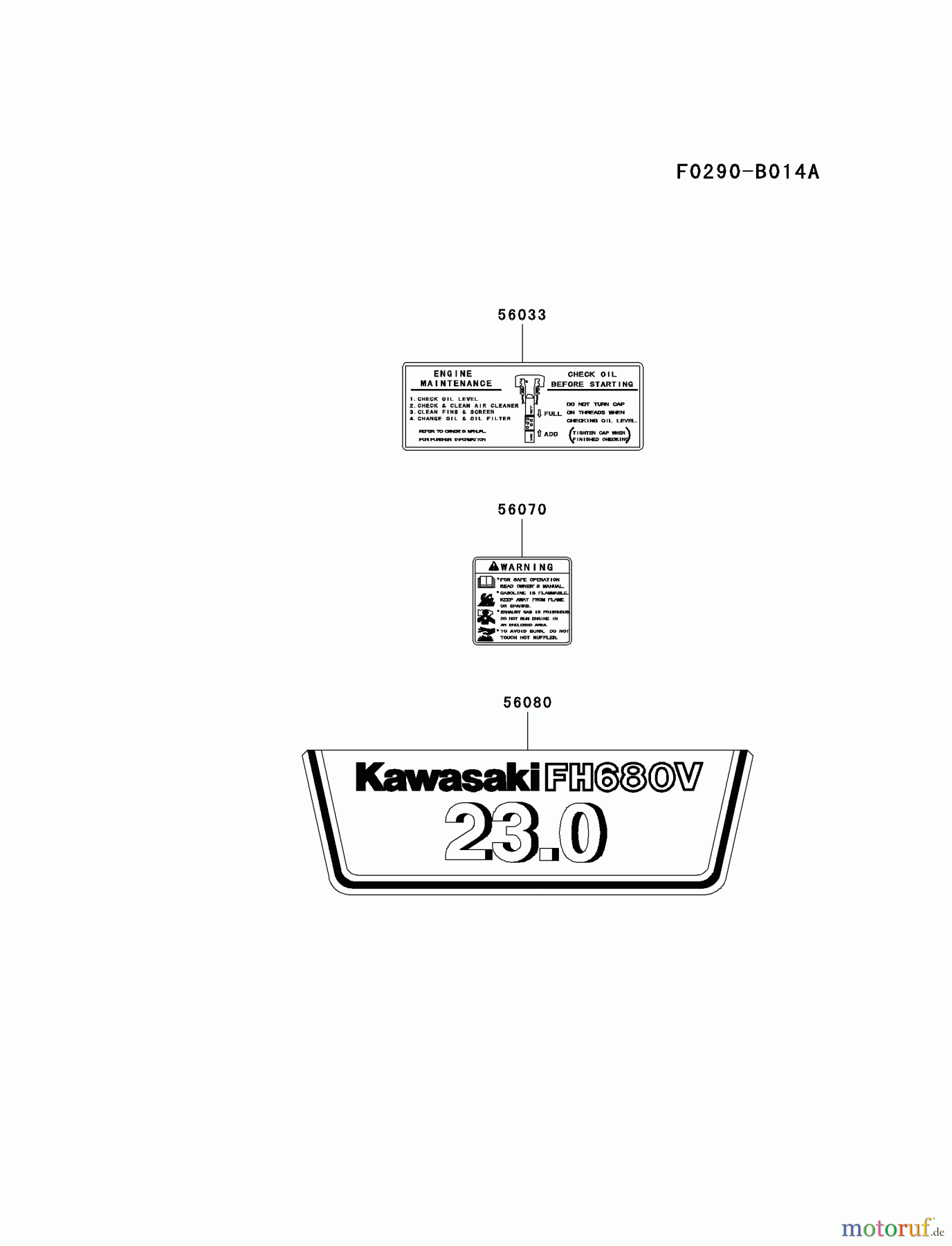  Kawasaki Motoren Motoren Vertikal FH641V - DS25 bis FS481V - BS13 FH680V-CS17 - Kawasaki FH680V 4-Stroke Engine LABEL