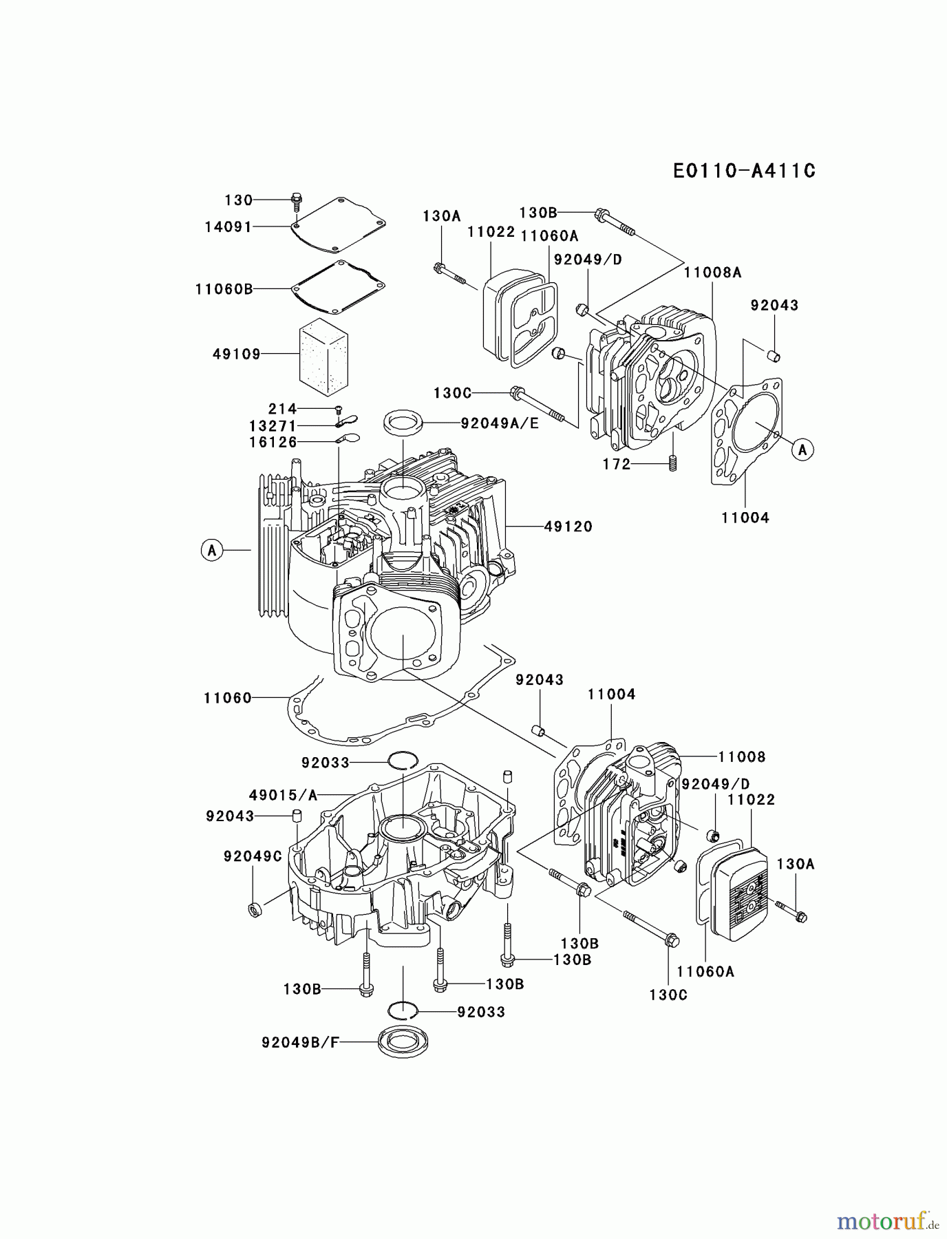  Kawasaki Motoren Motoren Vertikal FH641V - DS25 bis FS481V - BS13 FH721V-AS18 - Kawasaki FH721V 4-Stroke Engine CYLINDER/CRANKCASE