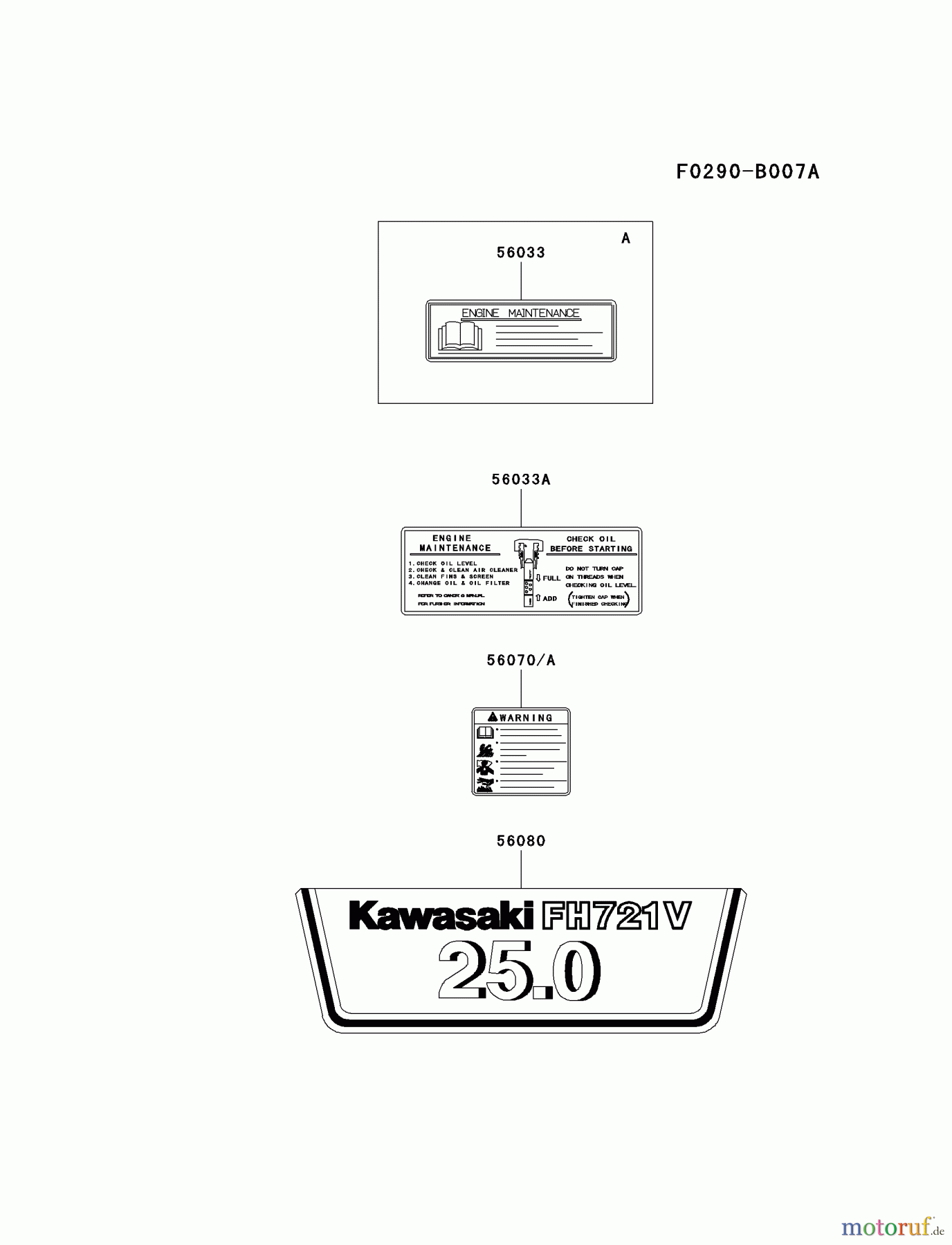  Kawasaki Motoren Motoren Vertikal FH641V - DS25 bis FS481V - BS13 FH721V-BS01 - Kawasaki FH721V 4-Stroke Engine LABEL