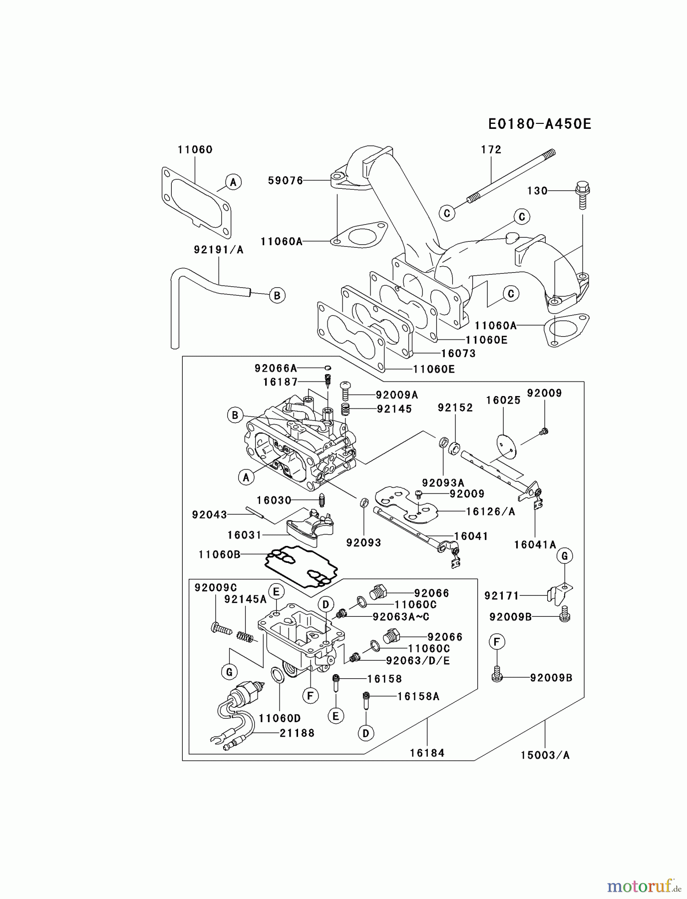  Kawasaki Motoren Motoren Vertikal FH641V - DS25 bis FS481V - BS13 FH721V-BS15 - Kawasaki FH721V 4-Stroke Engine CARBURETOR