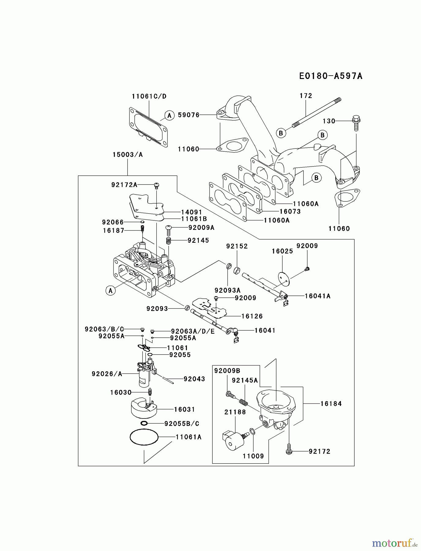  Kawasaki Motoren Motoren Vertikal FH641V - DS25 bis FS481V - BS13 FH721V-BS23 - Kawasaki FH721V 4-Stroke Engine CARBURETOR #2