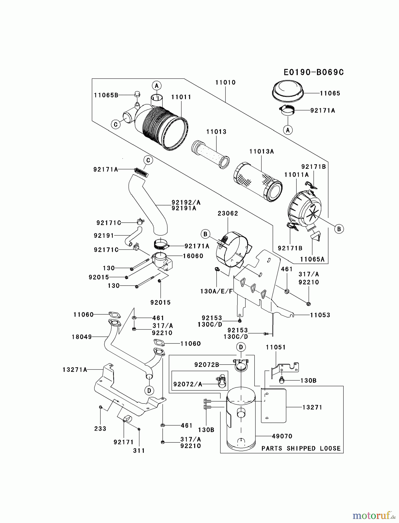  Kawasaki Motoren Motoren Vertikal FH641V - DS25 bis FS481V - BS13 FH721V-BS35 - Kawasaki FH721V 4-Stroke Engine AIR-FILTER/MUFFLER #1