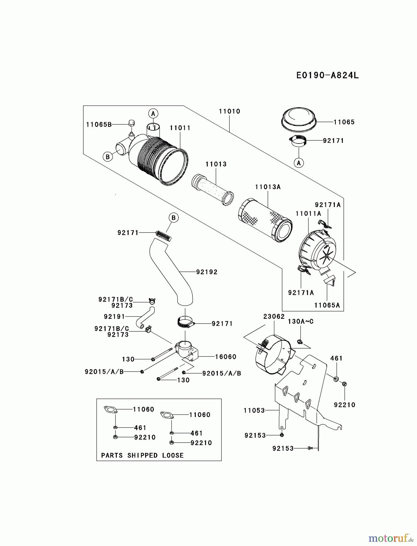  Kawasaki Motoren Motoren Vertikal FH641V - DS25 bis FS481V - BS13 FH721V-BS38 - Kawasaki FH721V 4-Stroke Engine AIR-FILTER/MUFFLER