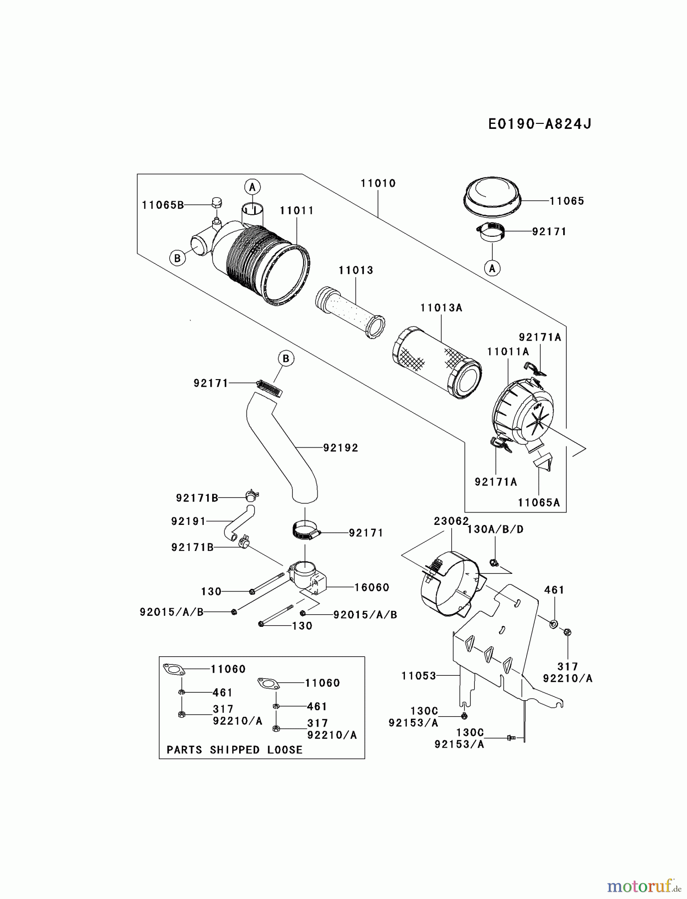  Kawasaki Motoren Motoren Vertikal FH641V - DS25 bis FS481V - BS13 FH721V-CS33 - Kawasaki FH721V 4-Stroke Engine AIR-FILTER/MUFFLER