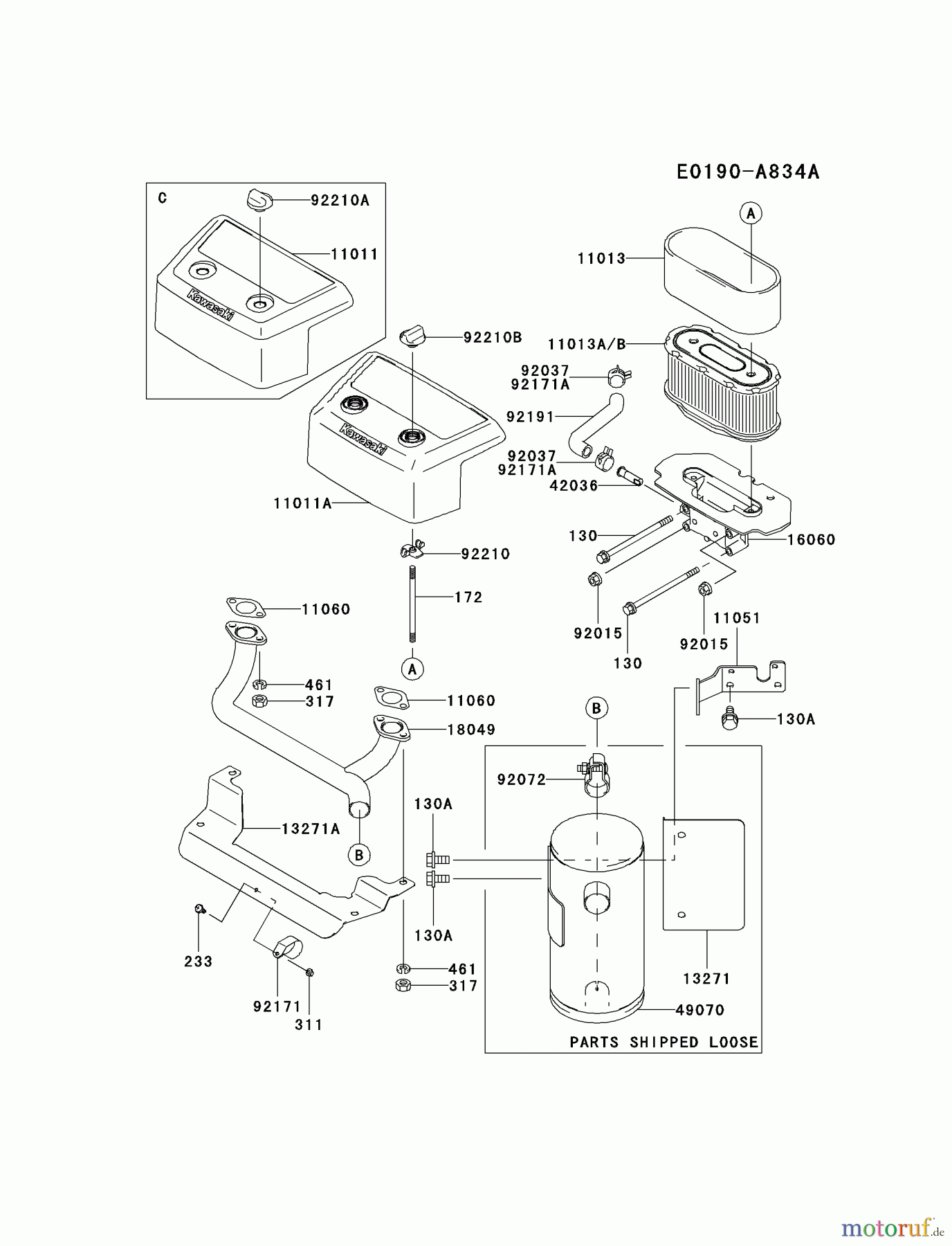  Kawasaki Motoren Motoren Vertikal FH641V - DS25 bis FS481V - BS13 FH721V-DS01 - Kawasaki FH721V 4-Stroke Engine AIR-FILTER/MUFFLER