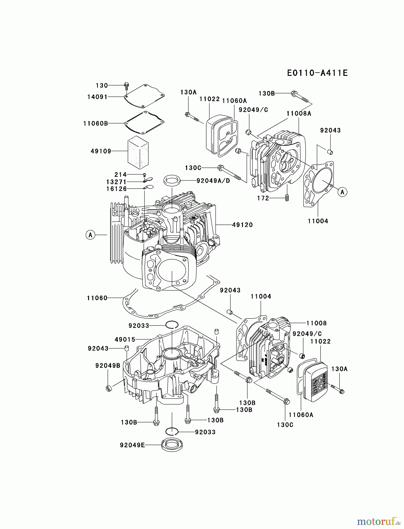  Kawasaki Motoren Motoren Vertikal FH641V - DS25 bis FS481V - BS13 FH721V-DS12 - Kawasaki FH721V 4-Stroke Engine CYLINDER/CRANKCASE