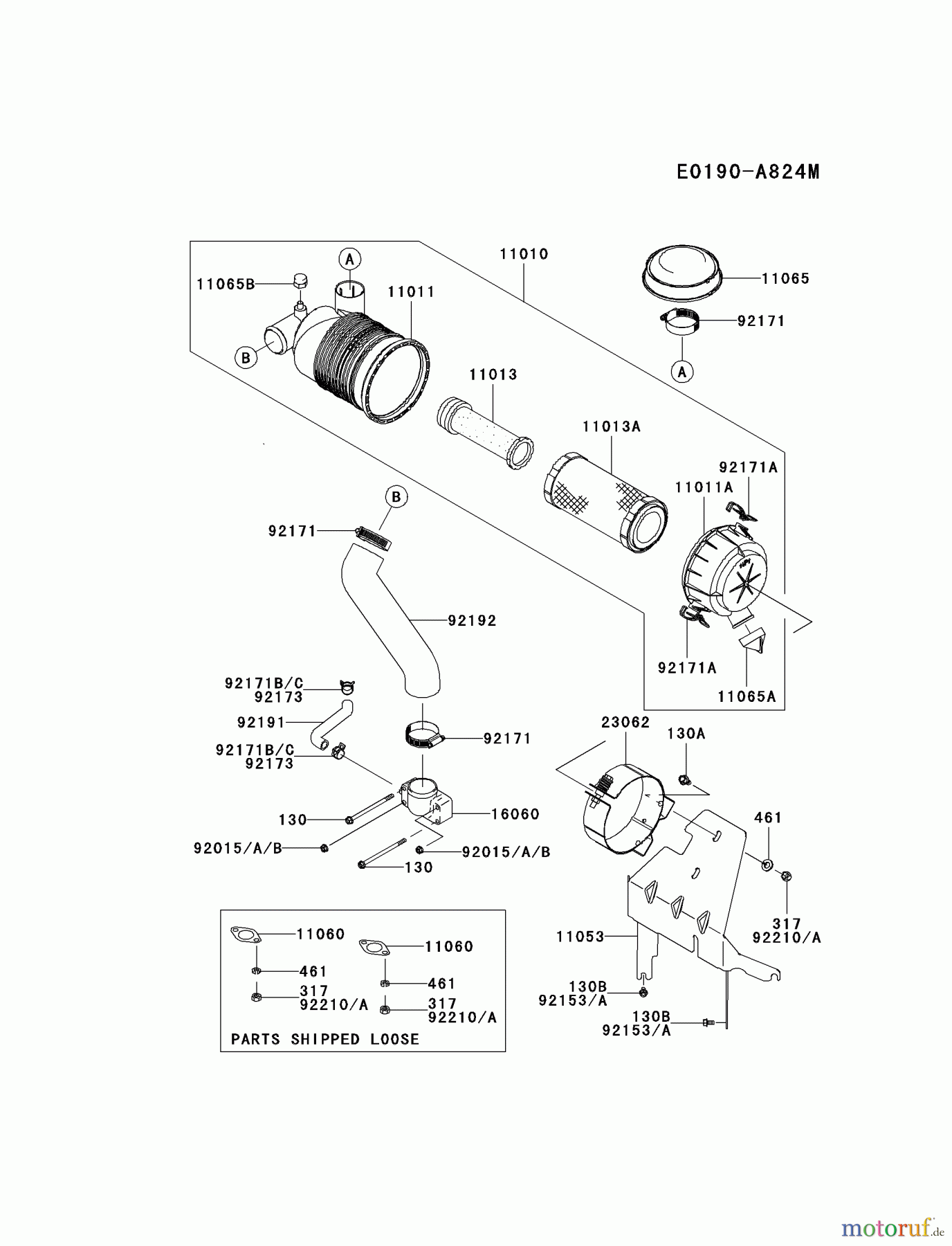  Kawasaki Motoren Motoren Vertikal FH641V - DS25 bis FS481V - BS13 FH721V-DS25 - Kawasaki FH721V 4-Stroke Engine AIR-FILTER/MUFFLER