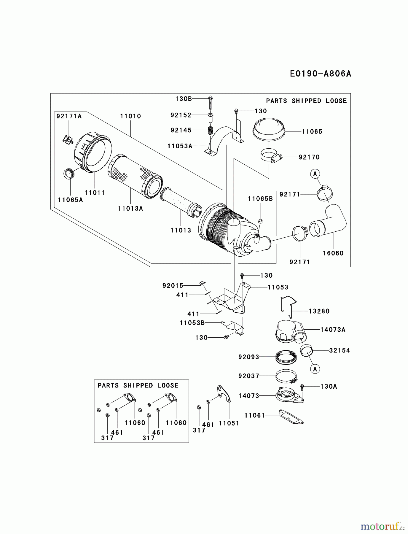  Kawasaki Motoren Motoren, Horizontal FD750D-AS11 - Kawasaki FD750D 4-Stroke Engine AIR-FILTER/MUFFLER