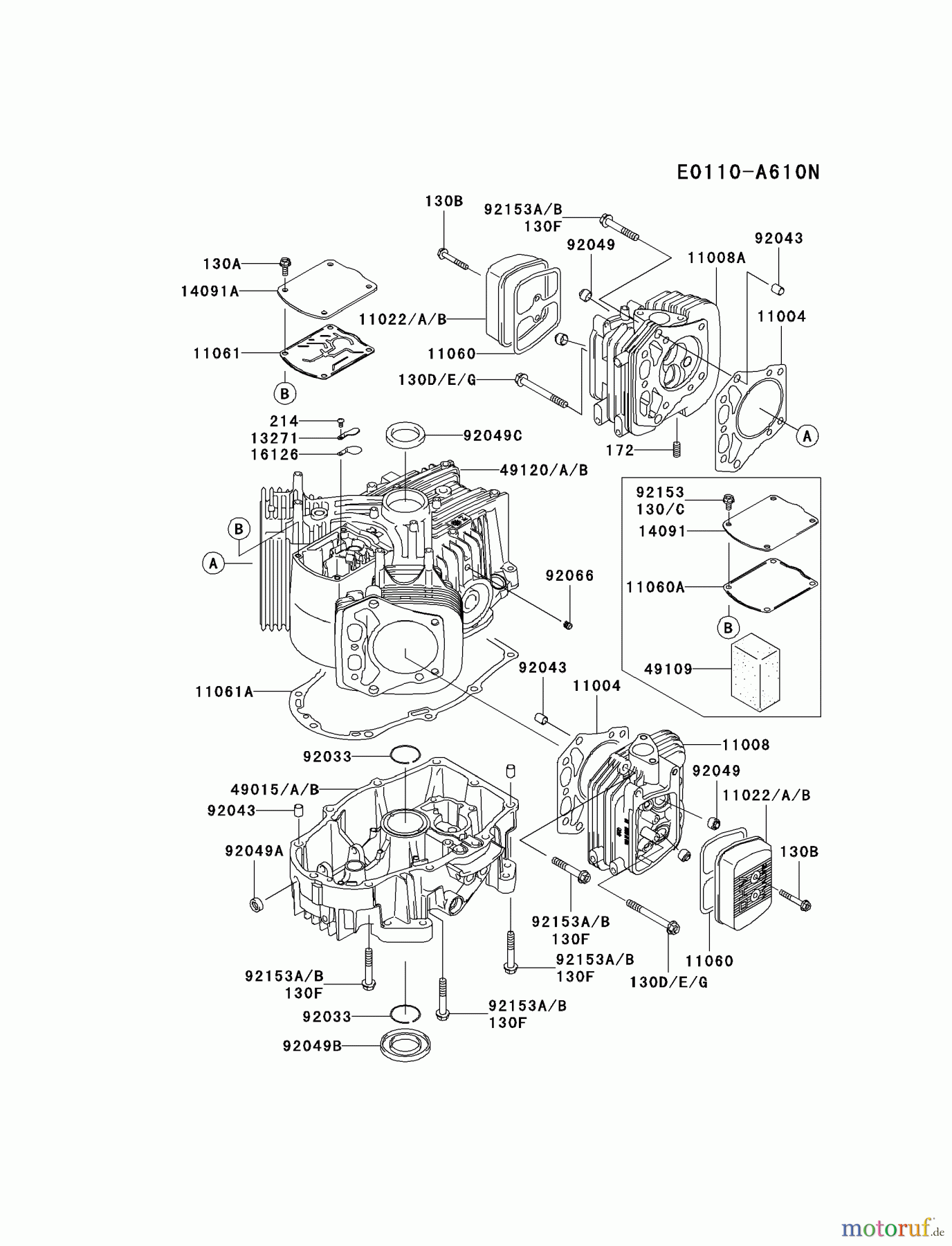  Kawasaki Motoren Motoren Vertikal FH641V - DS25 bis FS481V - BS13 FH721V-ES13 - Kawasaki FH721V 4-Stroke Engine CYLINDER/CRANKCASE