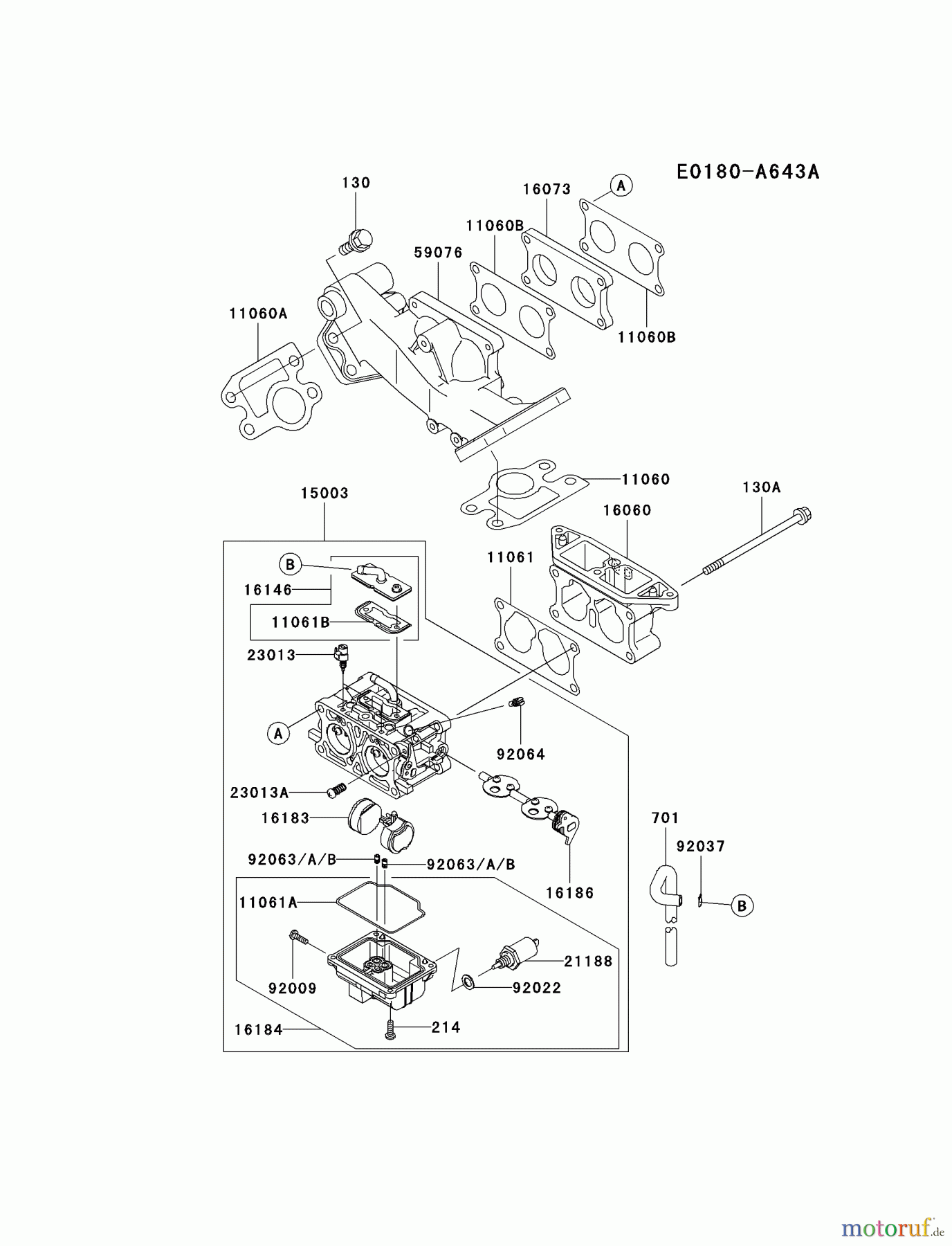  Kawasaki Motoren Motoren, Horizontal FD750D-BS01 - Kawasaki FD750D 4-Stroke Engine CARBURETOR