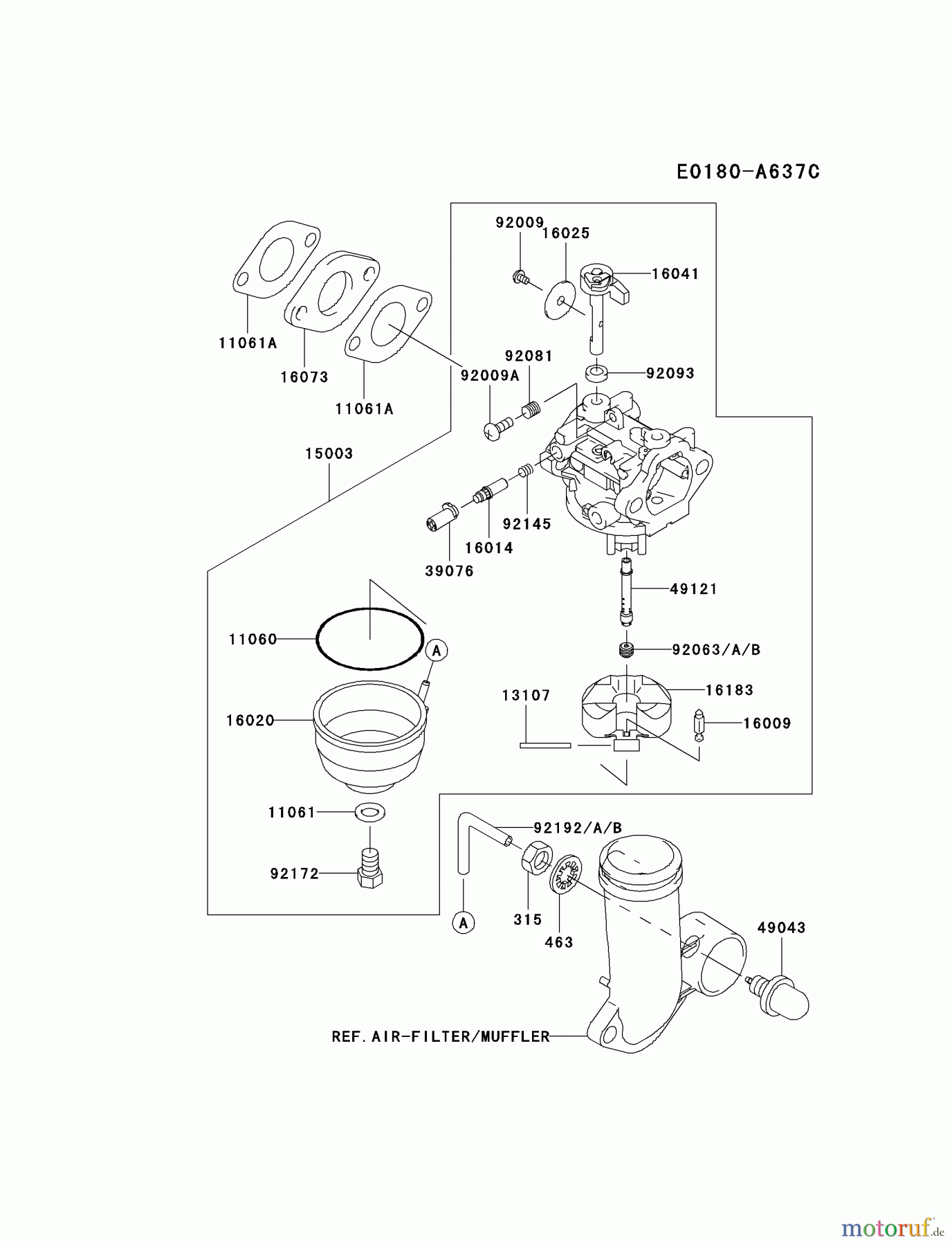  Kawasaki Motoren Motoren Vertikal FH641V - DS25 bis FS481V - BS13 FJ180V-AS25 - Kawasaki FJ180V 4-Stroke Engine CARBURETOR