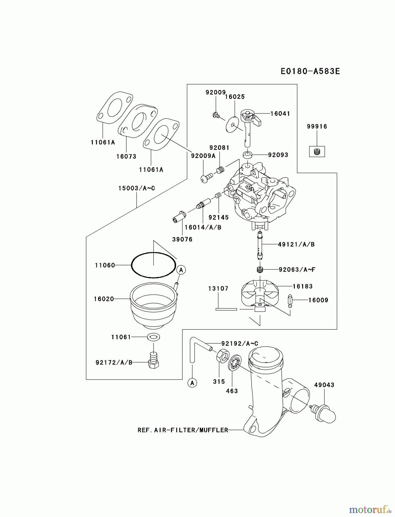  Kawasaki Motoren Motoren Vertikal FH641V - DS25 bis FS481V - BS13 FJ180V-AS19 - Kawasaki FJ180V 4-Stroke Engine CARBURETOR