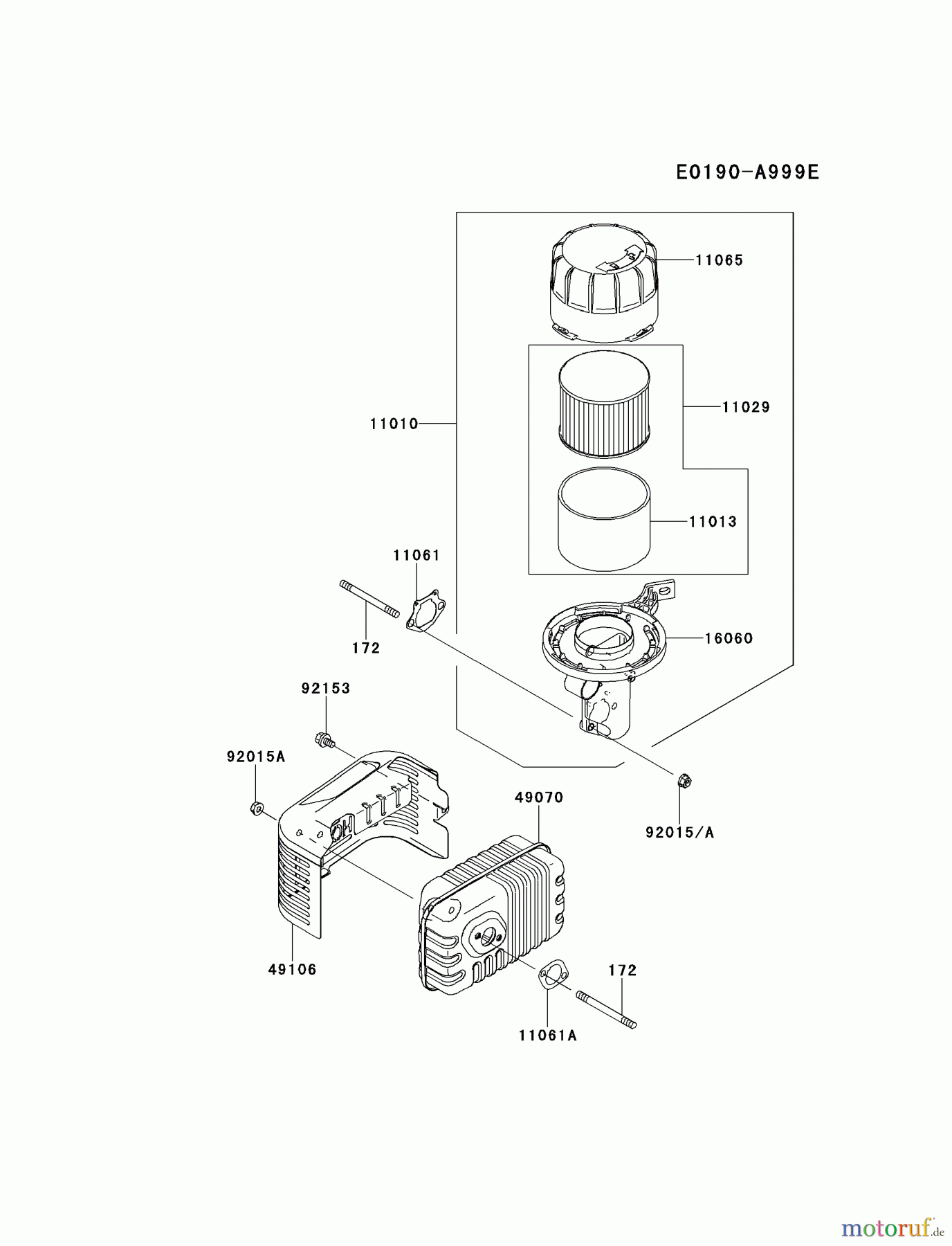  Kawasaki Motoren Motoren Vertikal FH641V - DS25 bis FS481V - BS13 FJ180V-AS33 - Kawasaki FJ180V 4-Stroke Engine AIR-FILTER/MUFFLER