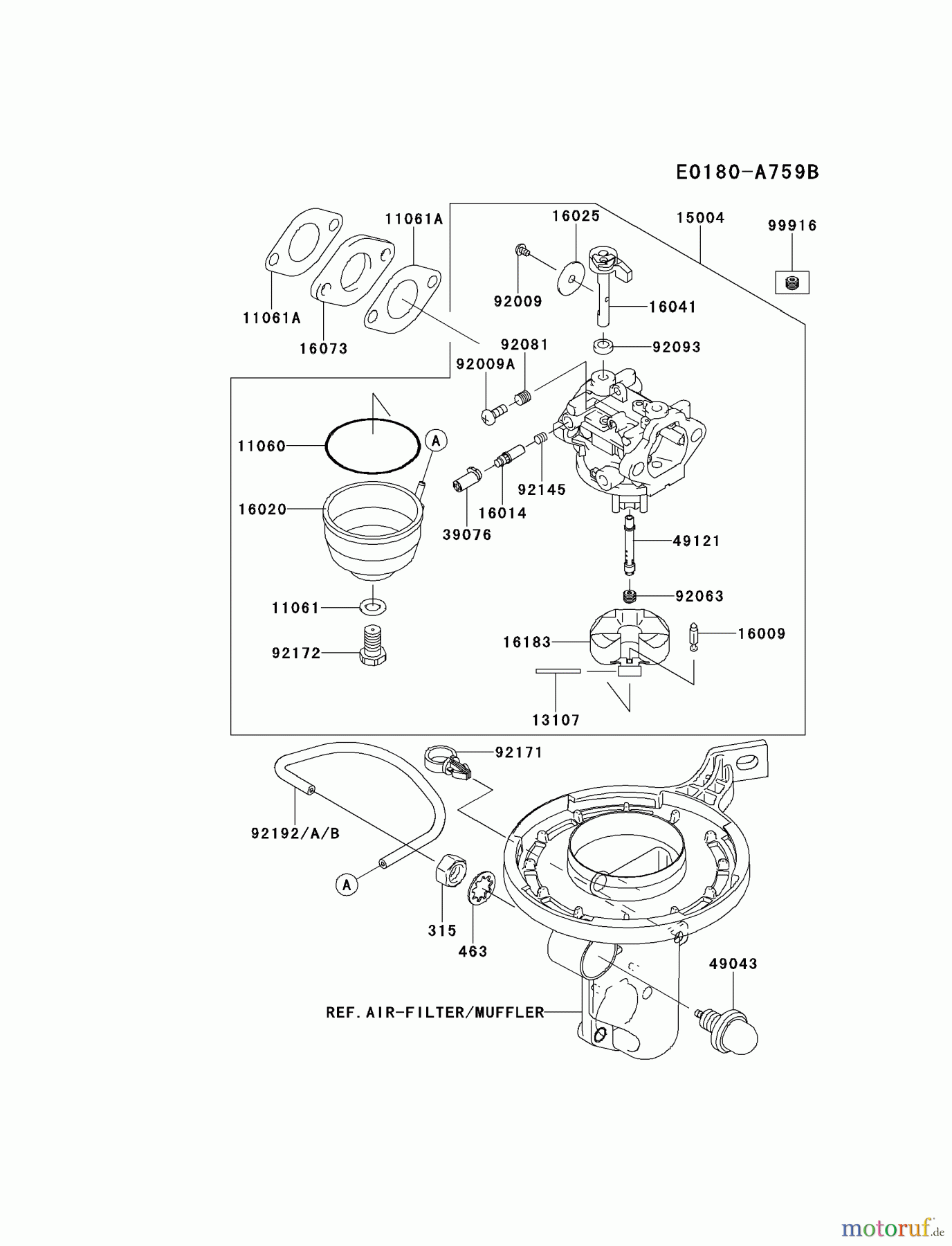  Kawasaki Motoren Motoren Vertikal FH641V - DS25 bis FS481V - BS13 FJ180V-AS33 - Kawasaki FJ180V 4-Stroke Engine CARBURETOR