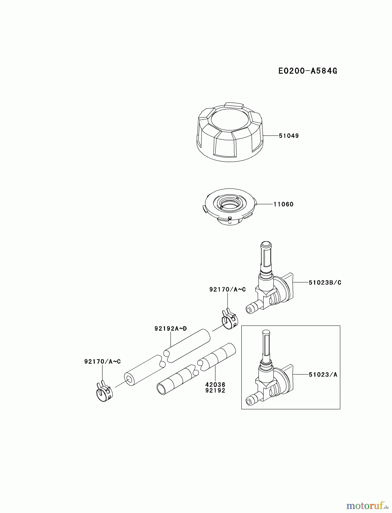  Kawasaki Motoren Motoren Vertikal FH641V - DS25 bis FS481V - BS13 FJ180V-CS23 - Kawasaki FJ180V 4-Stroke Engine FUEL-TANK/FUEL-VALVE