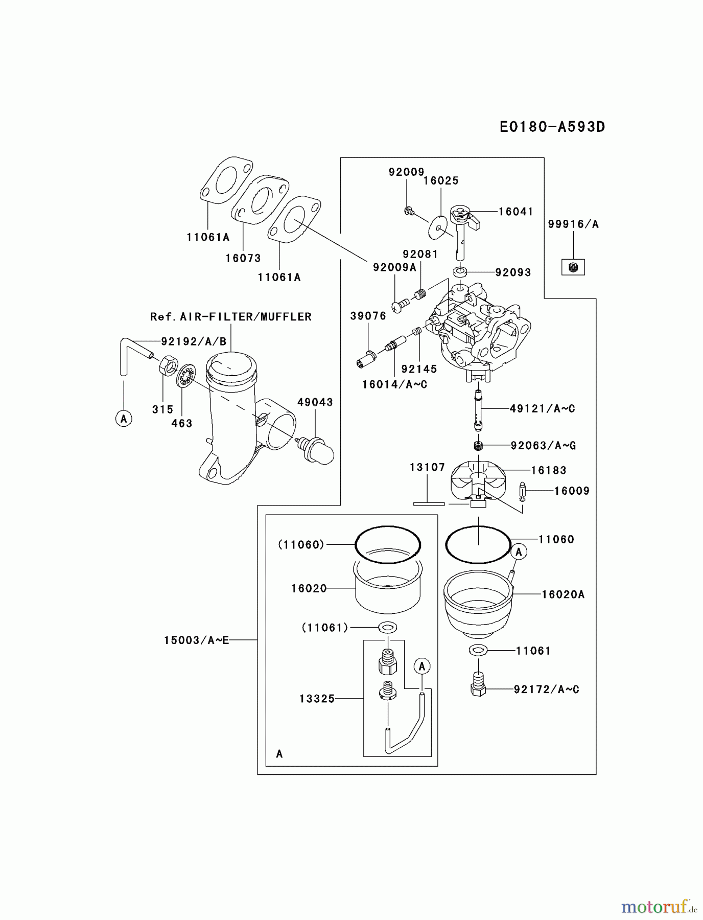  Kawasaki Motoren Motoren Vertikal FH641V - DS25 bis FS481V - BS13 FJ180V-AS04 - Kawasaki FJ180V 4-Stroke Engine CARBURETOR #1