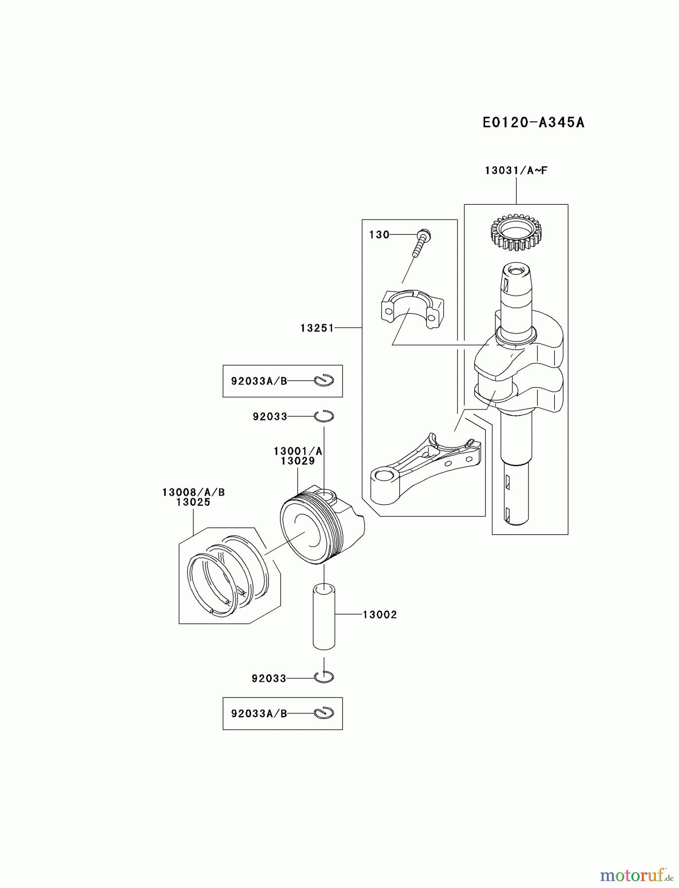  Kawasaki Motoren Motoren Vertikal FH641V - DS25 bis FS481V - BS13 FJ180V-BS04 - Kawasaki FJ180V 4-Stroke Engine PISTON/CRANKSHAFT