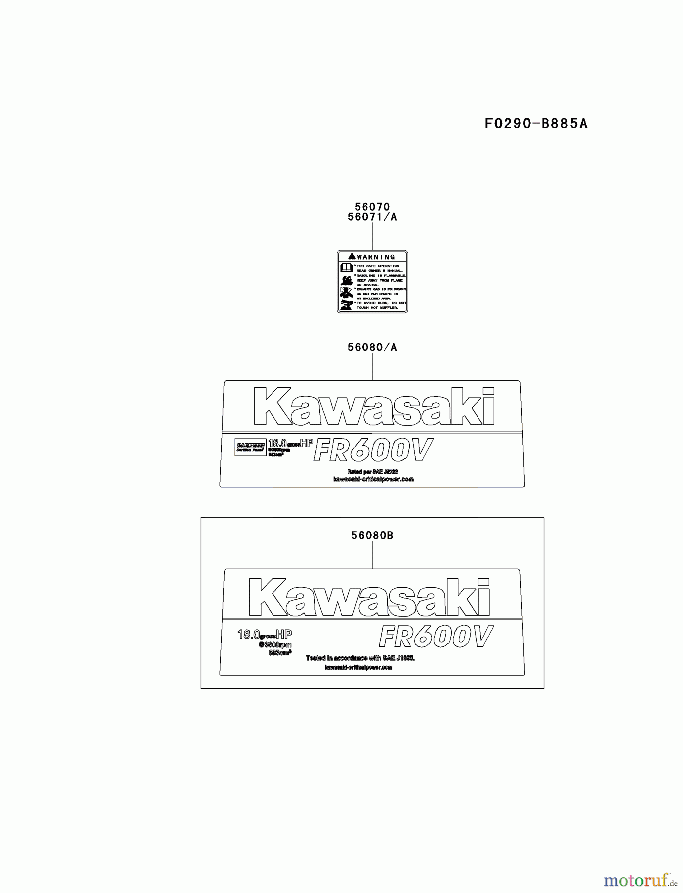  Kawasaki Motoren Motoren Vertikal FH641V - DS25 bis FS481V - BS13 FR600V-BS06 - Kawasaki FR600V 4-Stroke Engine LABEL