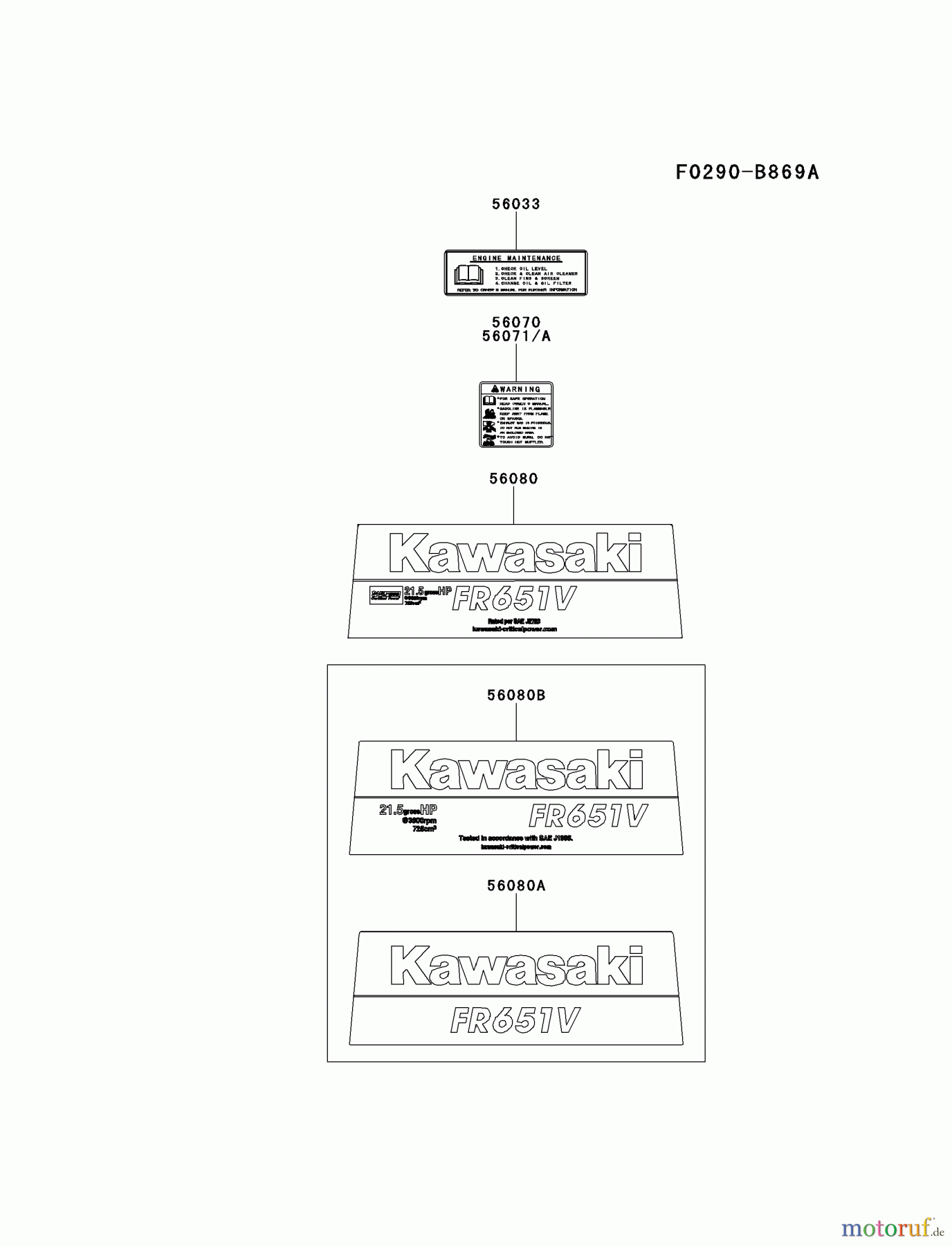  Kawasaki Motoren Motoren Vertikal FH641V - DS25 bis FS481V - BS13 FR651V-CS11 - Kawasaki FR651V 4-Stroke Engine LABEL