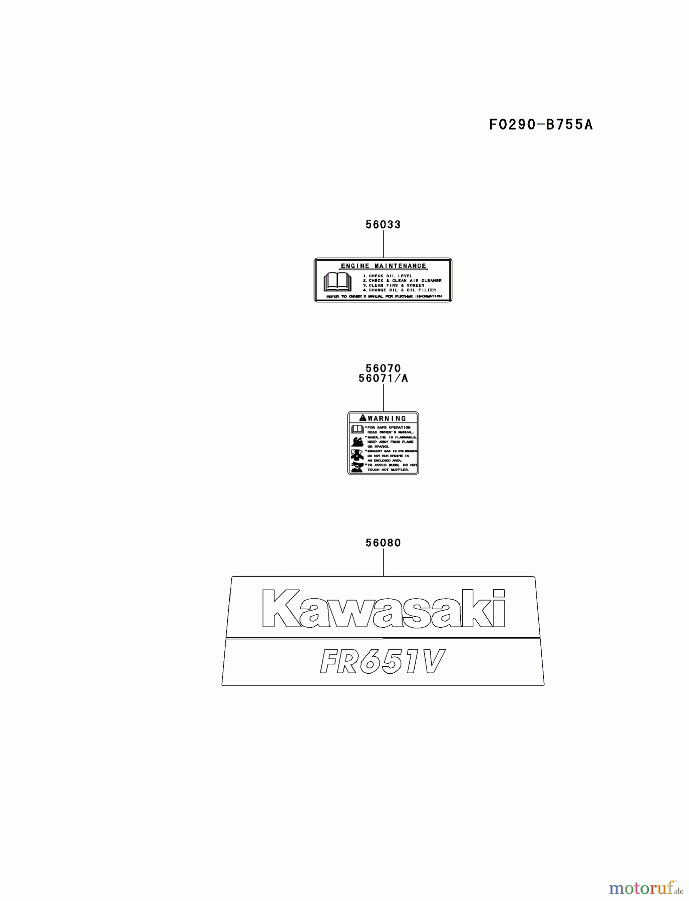  Kawasaki Motoren Motoren Vertikal FH641V - DS25 bis FS481V - BS13 FR651V-BS17 - Kawasaki FR651V 4-Stroke Engine LABEL