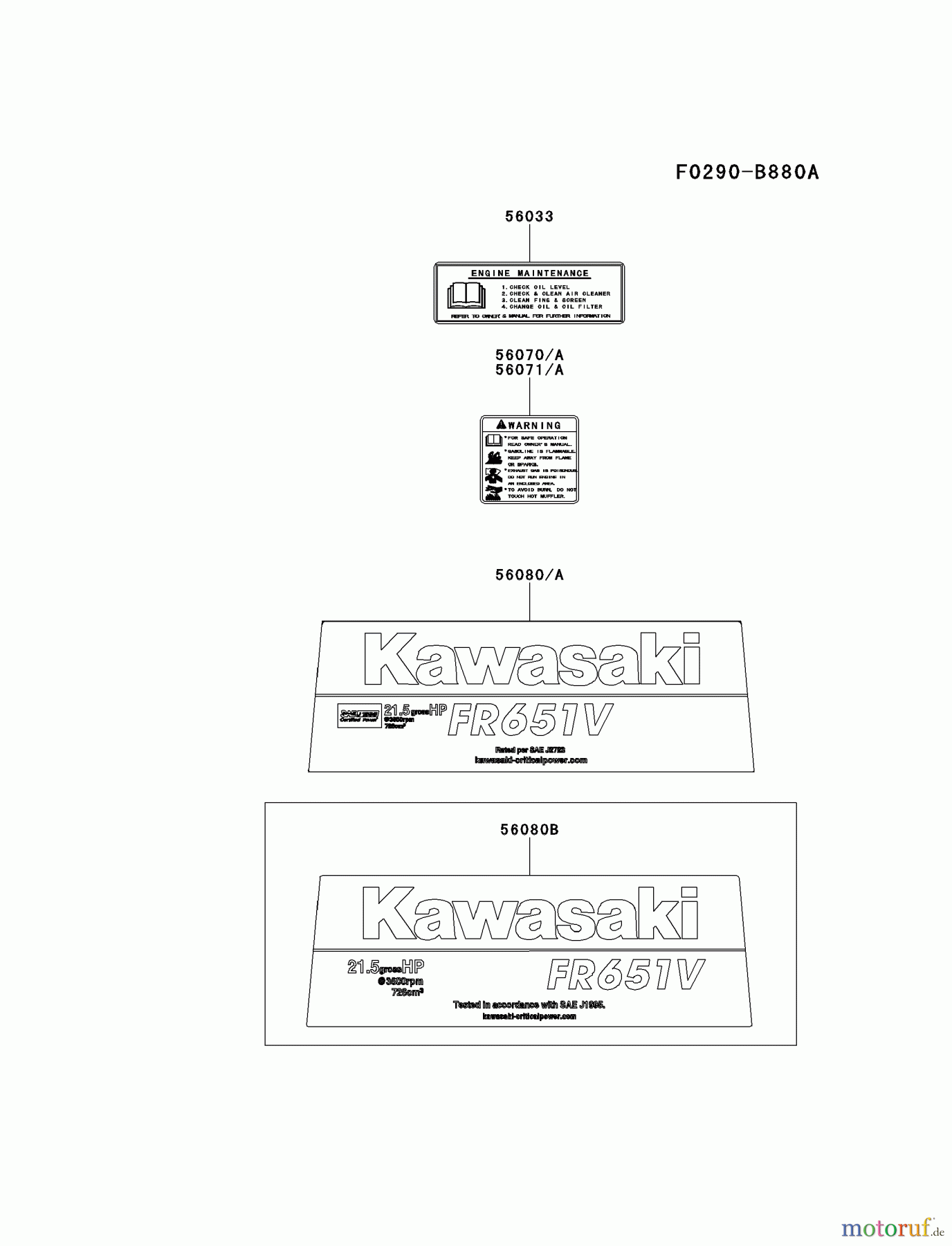  Kawasaki Motoren Motoren Vertikal FH641V - DS25 bis FS481V - BS13 FR651V-CS08 - Kawasaki FR651V 4-Stroke Engine LABEL