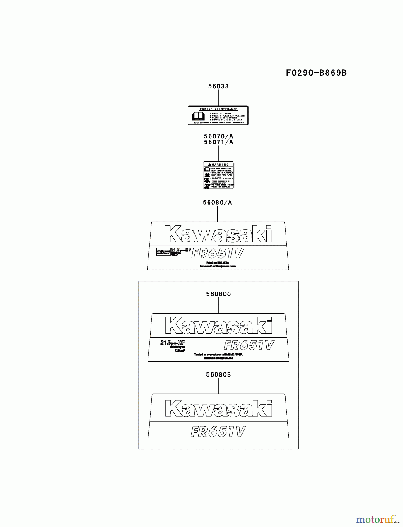  Kawasaki Motoren Motoren Vertikal FH641V - DS25 bis FS481V - BS13 FR651V-AS09 - Kawasaki FR651V 4-Stroke Engine LABEL