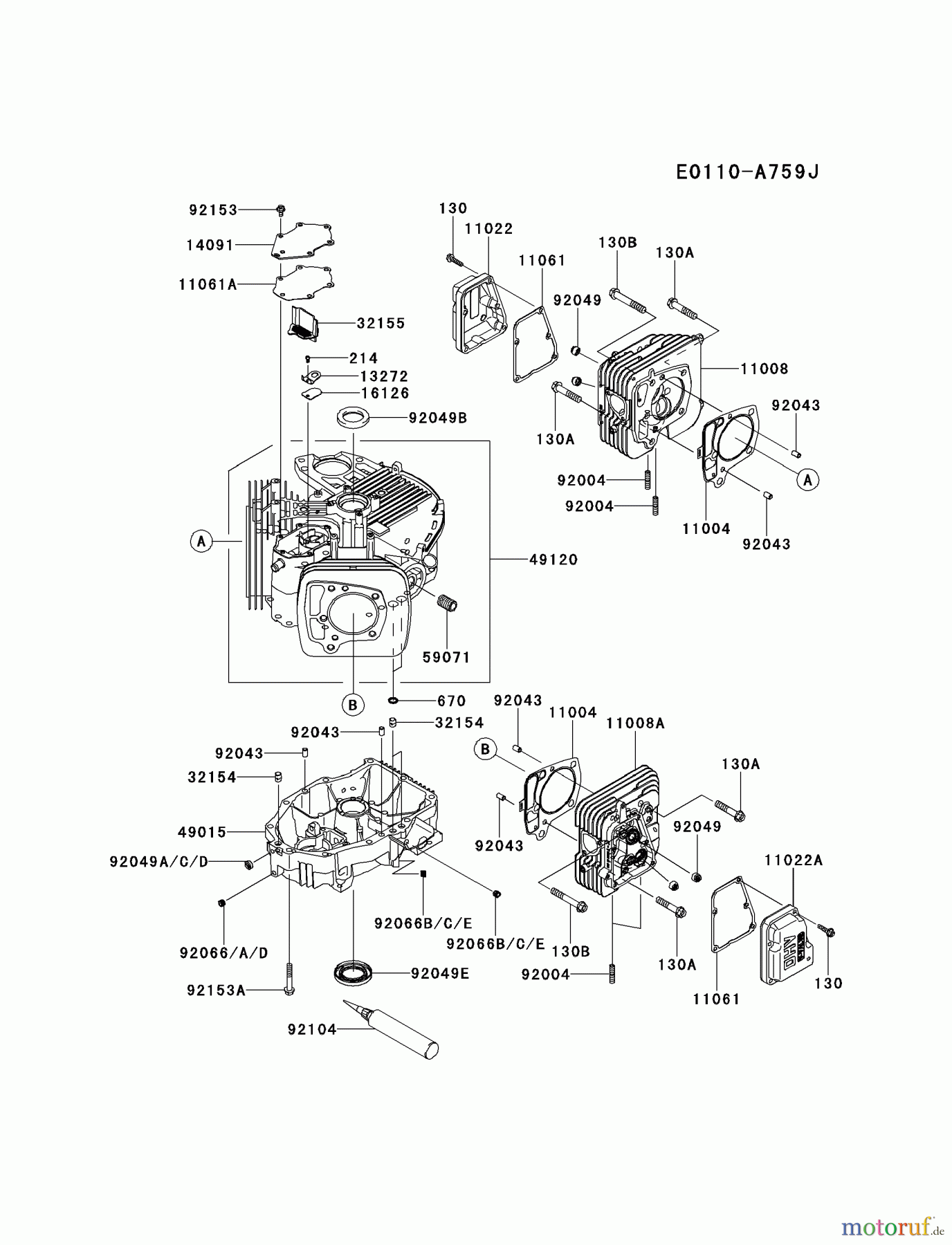  Kawasaki Motoren Motoren Vertikal FH641V - DS25 bis FS481V - BS13 FR691V-BS17 - Kawasaki FR691V 4-Stroke Engine CYLINDER/CRANKCASE