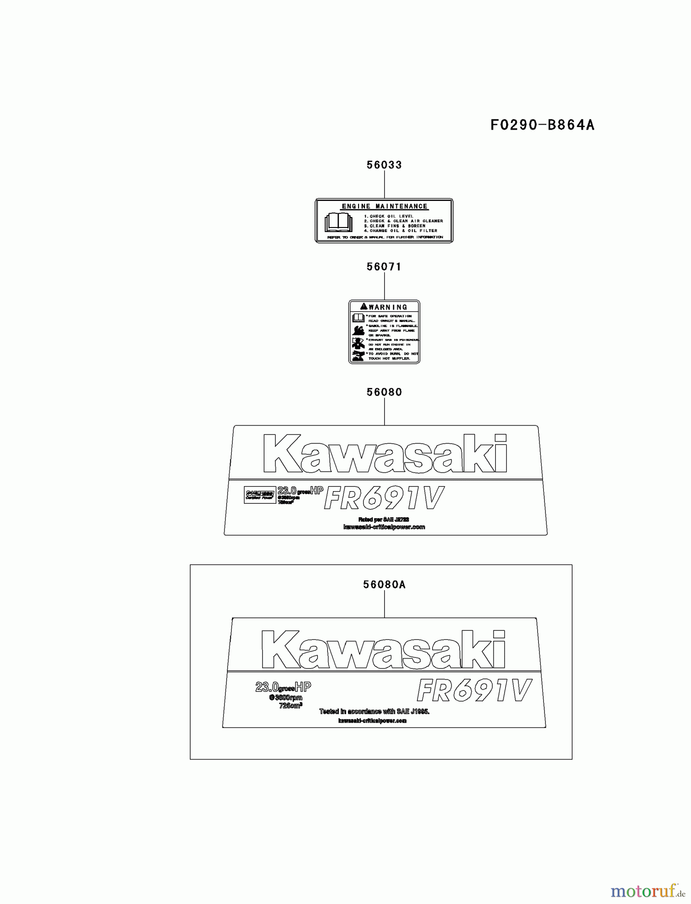  Kawasaki Motoren Motoren Vertikal FH641V - DS25 bis FS481V - BS13 FR691V-AS19 - Kawasaki FR691V 4-Stroke Engine LABEL