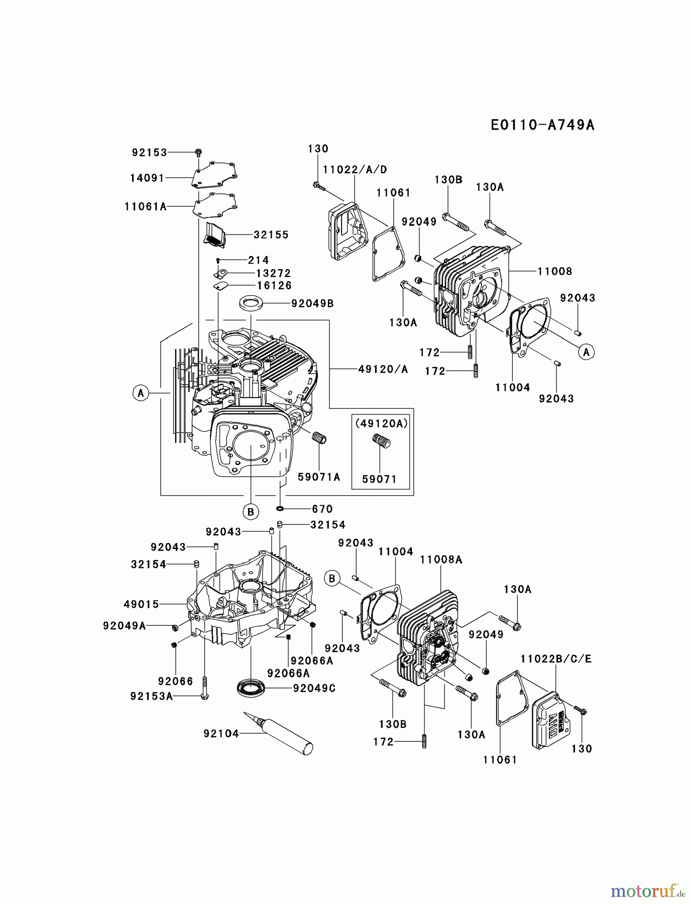  Kawasaki Motoren Motoren Vertikal FH641V - DS25 bis FS481V - BS13 FR691V-BS22 - Kawasaki FR691V 4-Stroke Engine CYLINDER/CRANKCASE