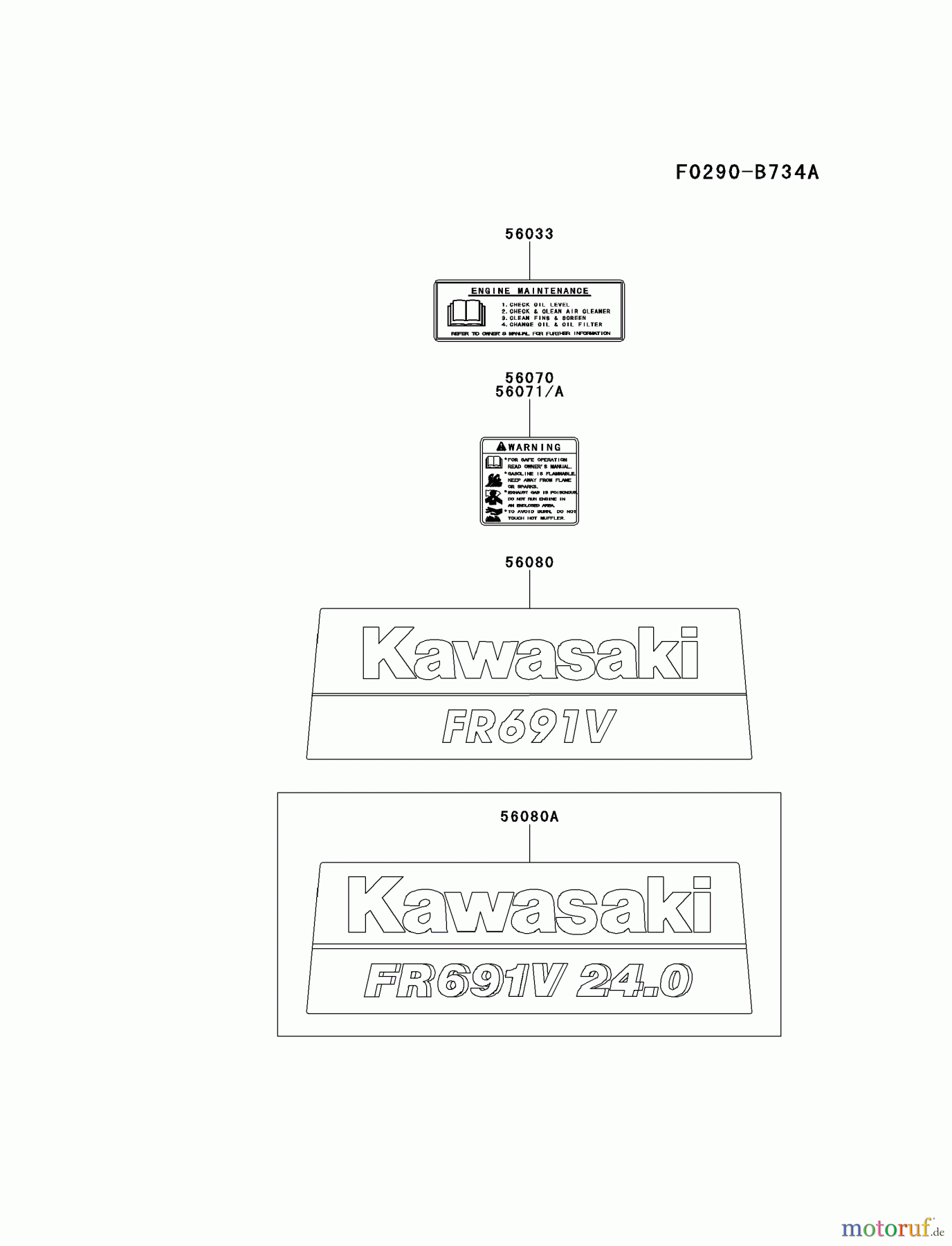  Kawasaki Motoren Motoren Vertikal FH641V - DS25 bis FS481V - BS13 FR691V-AS22 - Kawasaki FR691V 4-Stroke Engine LABEL