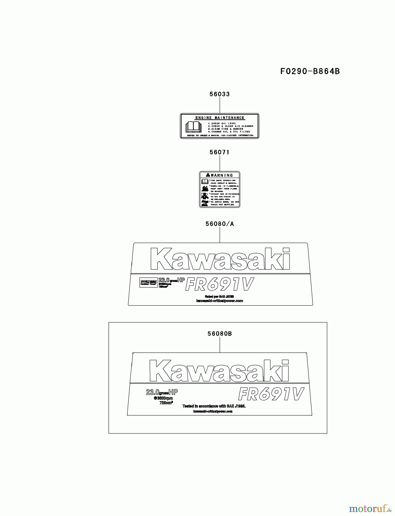  Kawasaki Motoren Motoren Vertikal FH641V - DS25 bis FS481V - BS13 FR691V-BS17 - Kawasaki FR691V 4-Stroke Engine LABEL