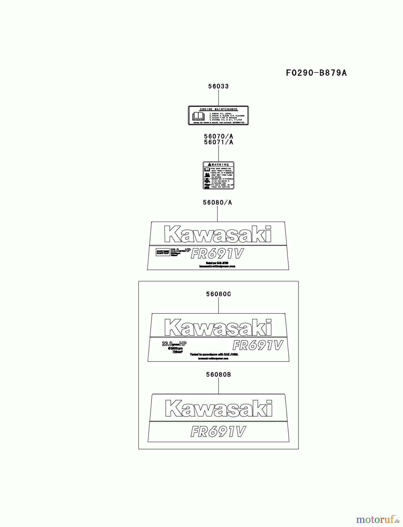  Kawasaki Motoren Motoren Vertikal FH641V - DS25 bis FS481V - BS13 FR691V-DS07 - Kawasaki FR691V 4-Stroke Engine LABEL