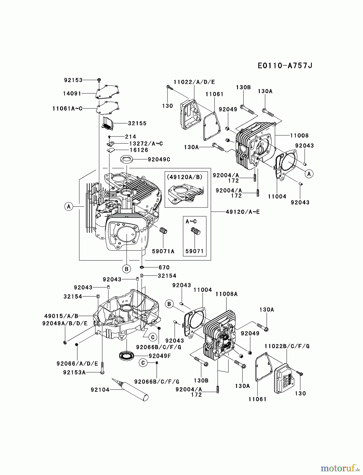  Kawasaki Motoren Motoren Vertikal FH641V - DS25 bis FS481V - BS13 FR691V-DS05 - Kawasaki FR691V 4-Stroke Engine CYLINDER/CRANKCASE #1